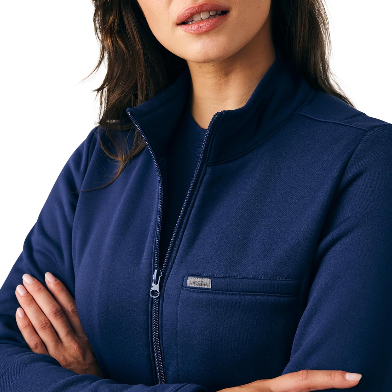 Landau Forward Women’s Slim Fit 5-Pocket Stretch Zip-Front Scrub Jacket with Knit Panels LJ708