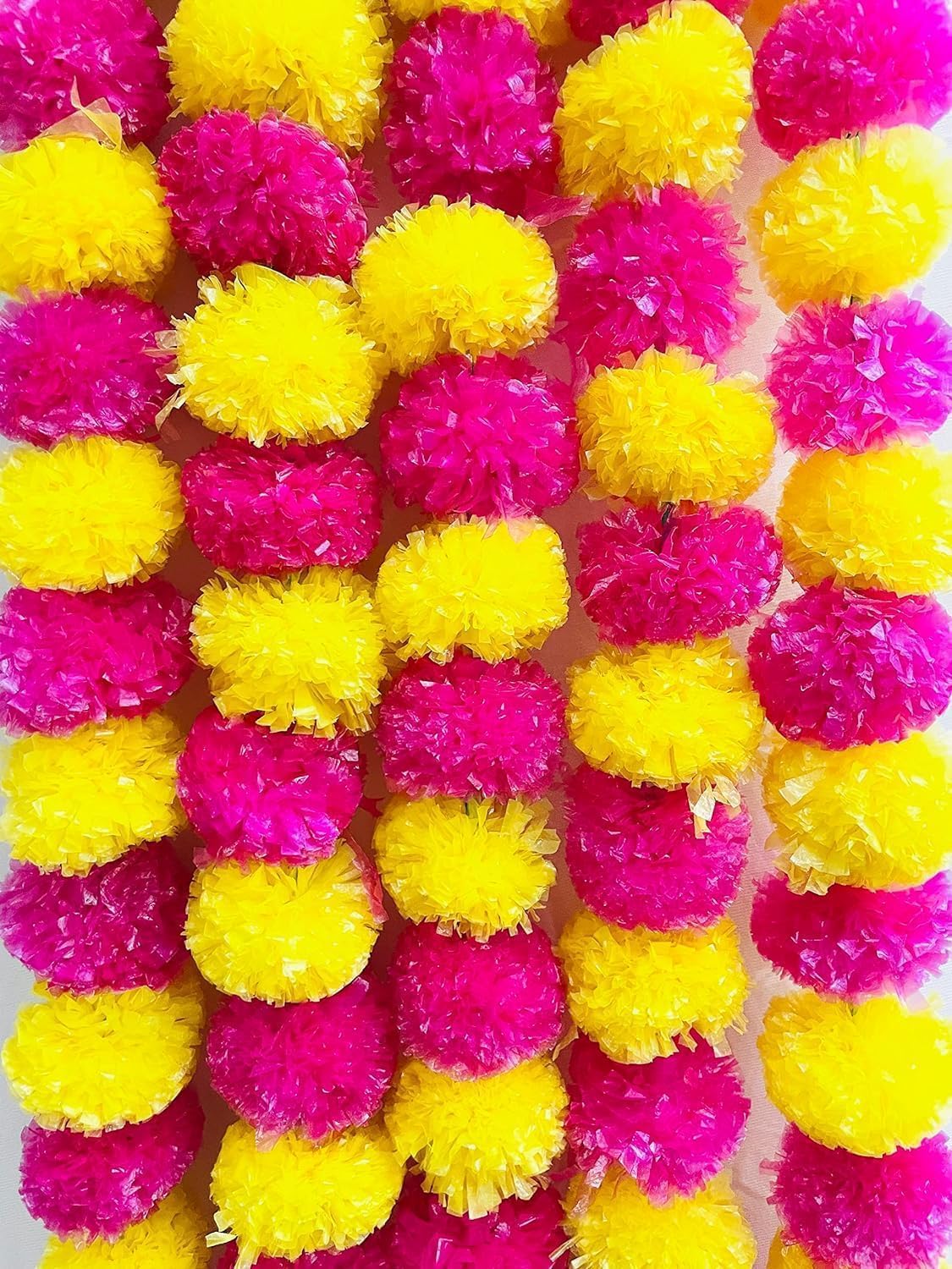 Artificial Marigold Flower Garlands, Yellow and Pink, Traditional Indian Wedding Decoration