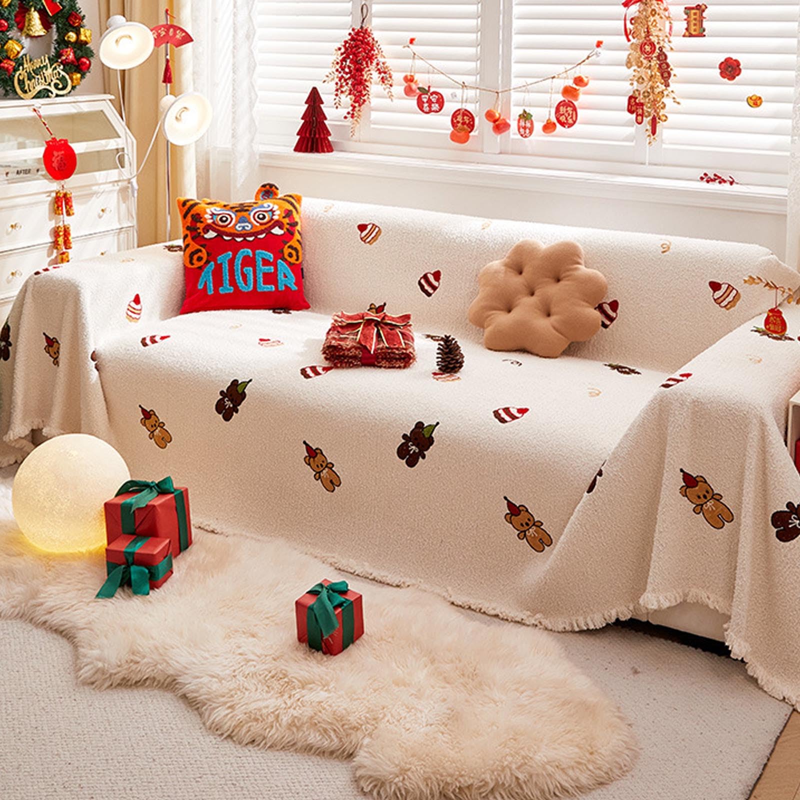 Housse de canapé de Noël polaire épaisse pour protecteur de meubles de salon modulable
