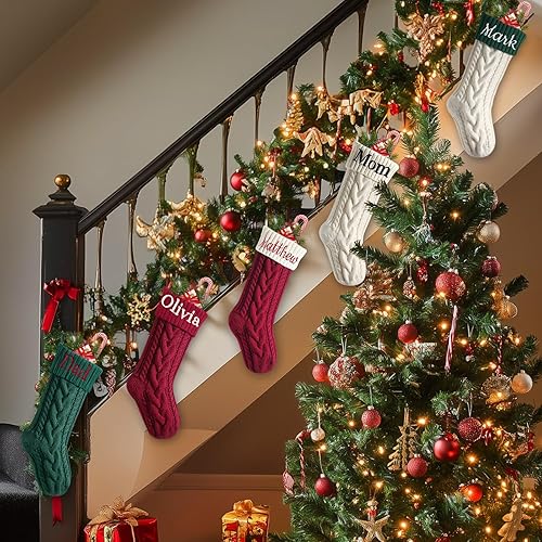 Miniatura 7 de Takezuaa Medias de Navidad personalizadas con nombre personalizado de 18 pulgadas, medias de Navidad grandes de punto para chimenea, calcetines de
