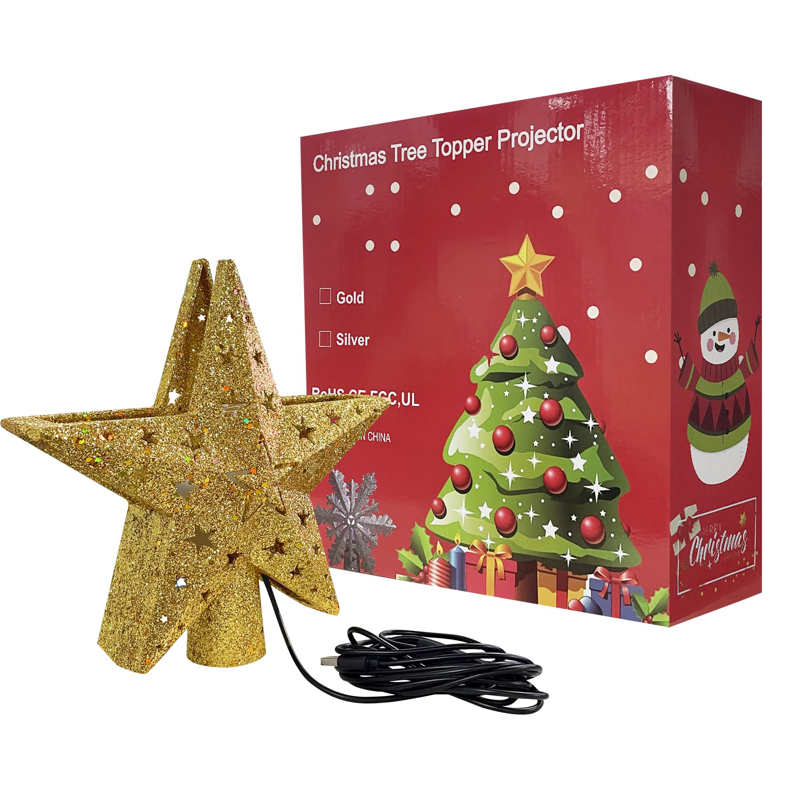 Kerstboomtopper verlichte ster [zilver],3D holle