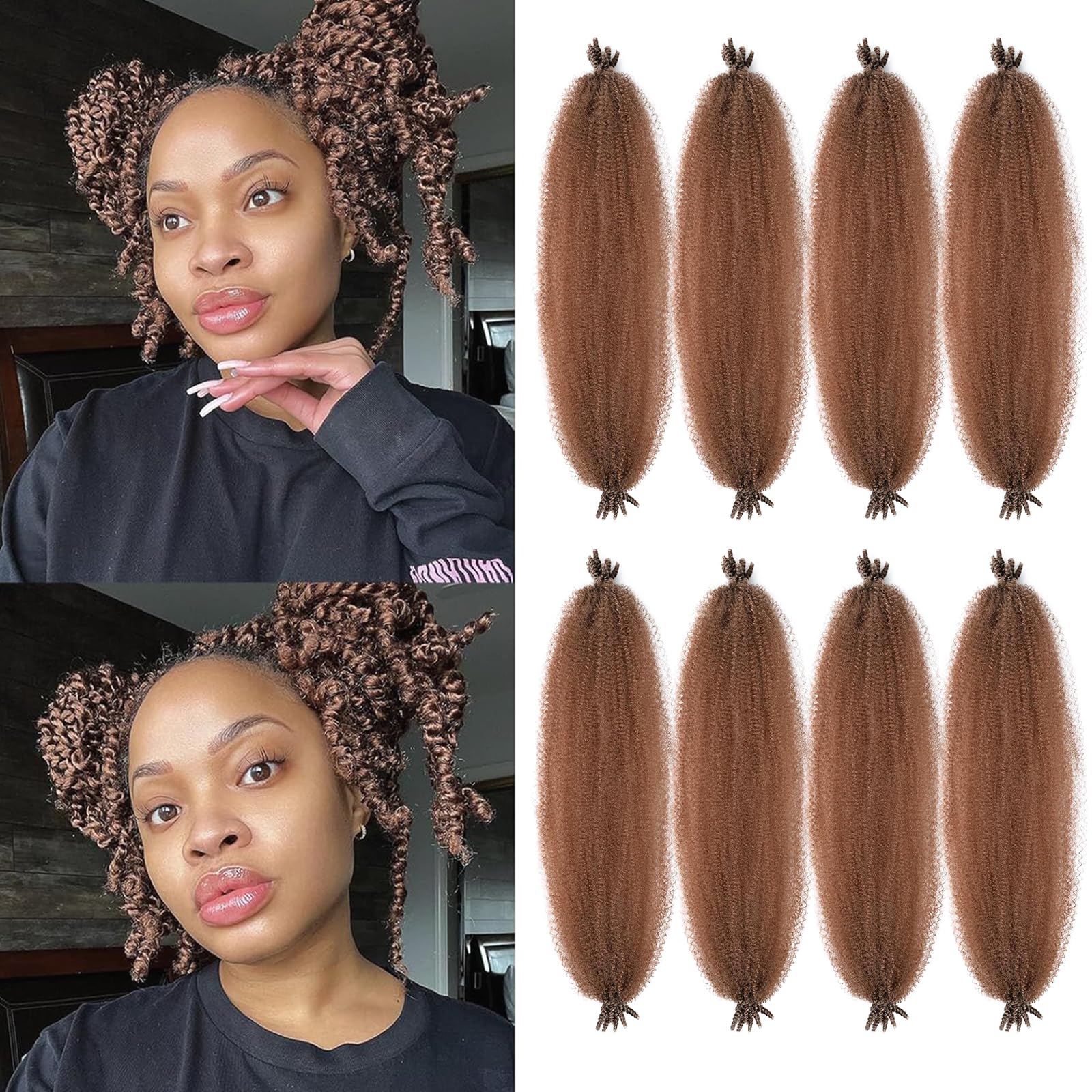 LPARMJIT Sprężyste Afro Kinky Twist Warkocze do tkania włosów Pre-Fluffed Afro Twist Przedłużenia włosów (30#, 25 cm (opakowanie 8))