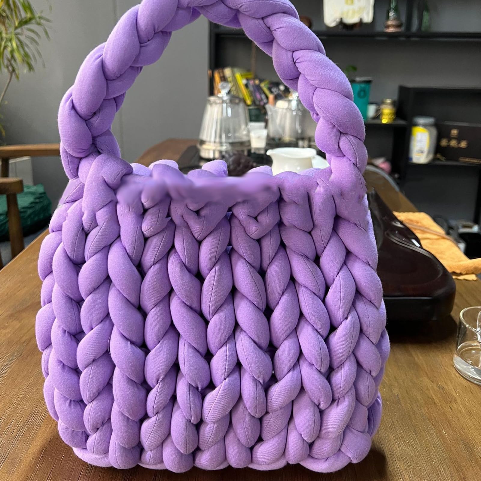 Bulky,Gomitolo di lana Roving, Supre Large per lavorare a maglia a mano, in velluto, 500 g, lunghezza circa 25 m, lana grezza islandese, morbido filato di lana per fai da te, letto e divano (viola)