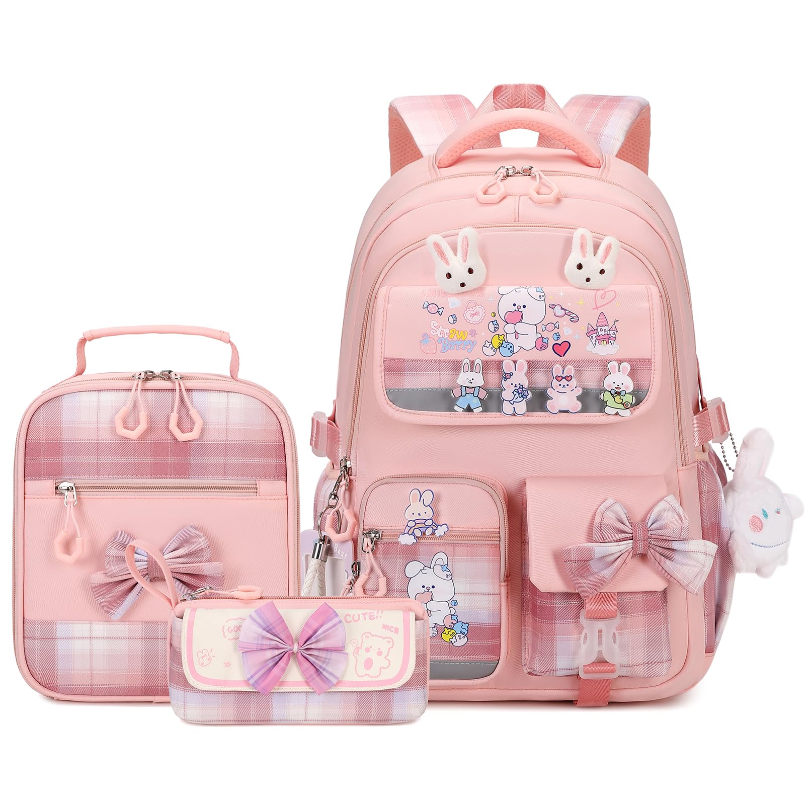 CYOQX Girls Backpack 3pcs School Backpack with Lunch Box Teen Girl Backpack Set Cute Kids School Bag Bookbag for Teen Girls