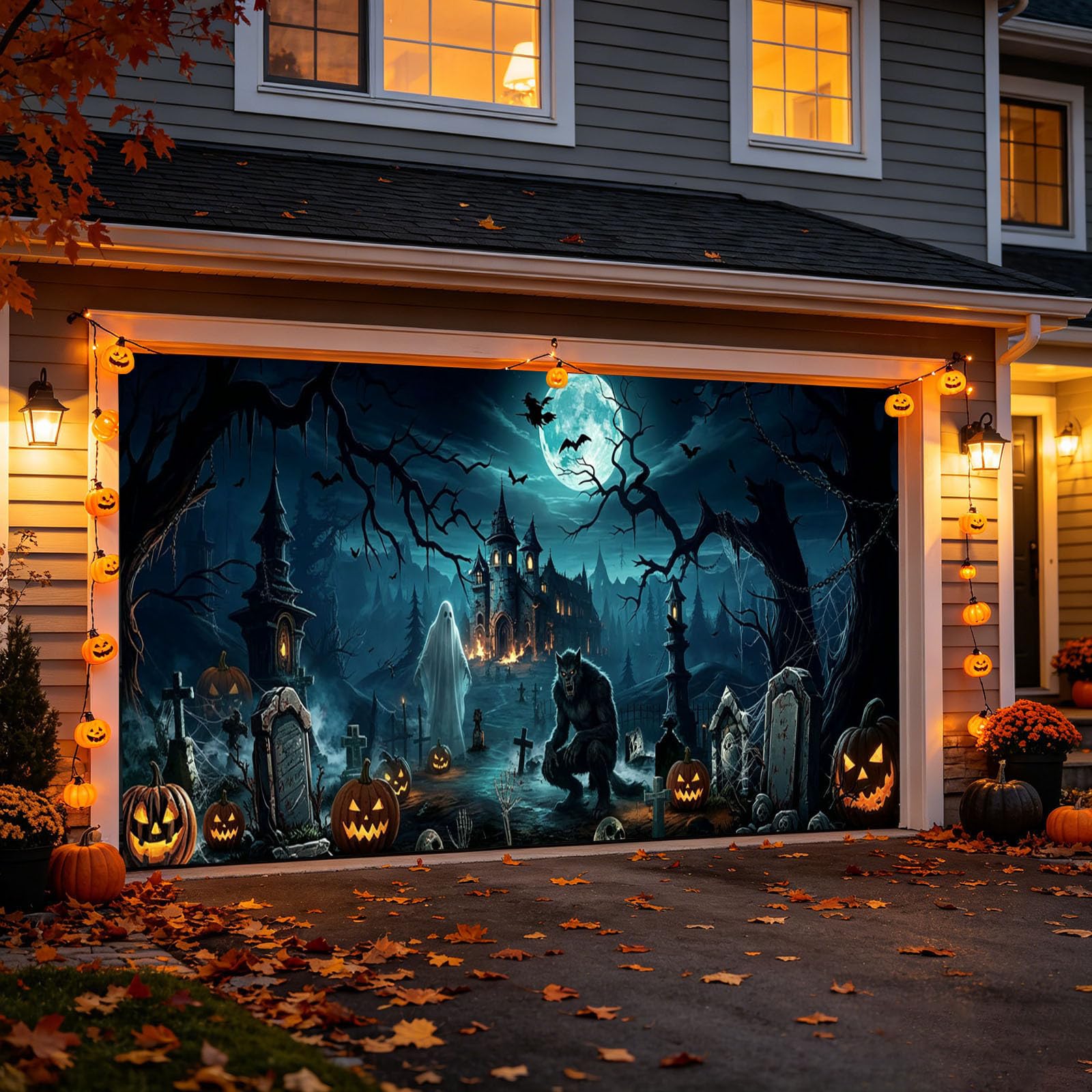 Cartel de buena suerte para Halloween, puerta de garaje, pared de garaje, adecuado para fiestas al aire libre, hogar, patio
