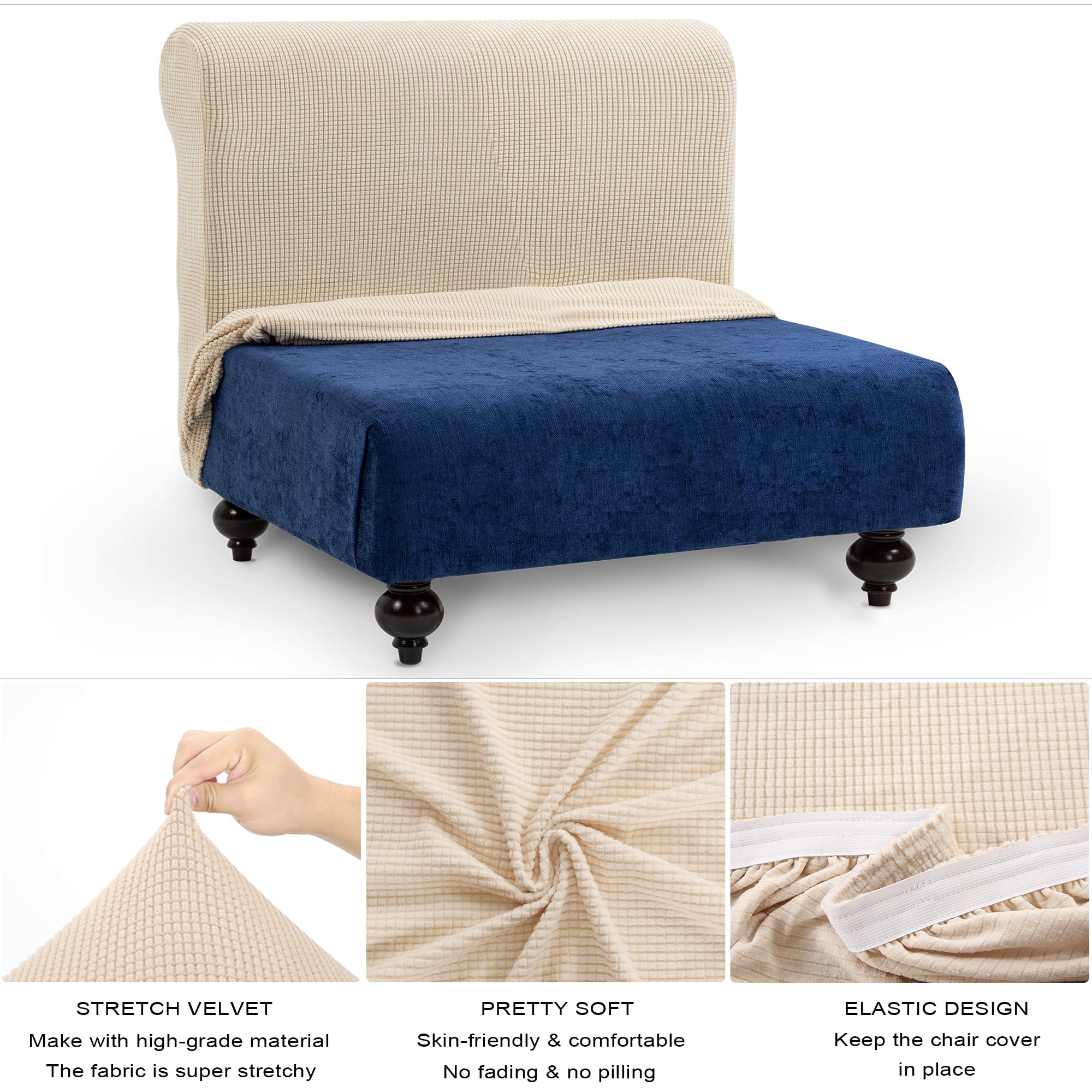 TIANSHU Copridivano Senza Braccioli, Copridivano 2 Posti Senza Braccioli Elasticità Jacquard Antiscivolo Copridivano Clic Clac Pieghevole Regolabile (2Posti, Beige)