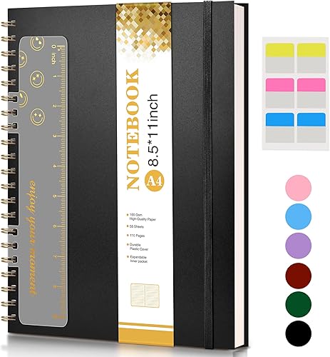 Cuaderno de espiral de 8.5 x 11 pulgadas, cuadernos grandes A4 para mujeres y hombres, diario rayado universitario, papel de 3.53 ozm, diarios