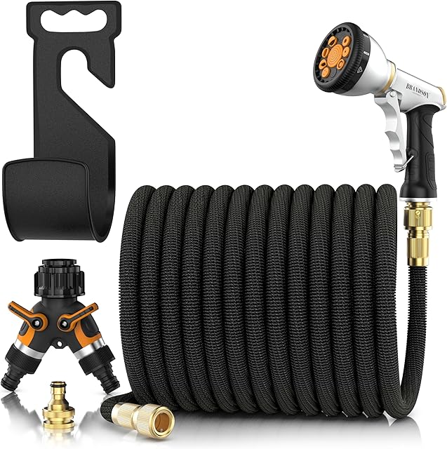 Brandson Brandson – 22.5m Gartenschlauch flexibel 3/4 Zoll mit Handbrause – Wasserschlauch mit Spritze – 9 Strahleinstellungen – Wasserverteiler – Wandaufhängung – für Garten Pflanzen Rasen Beete — Schläuche