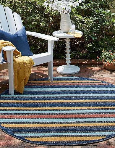 Miniatura 4 de Unique Loom Belize Outdoor Collection - Alfombra de área Altun (3 pies 3 pulgadas, redonda, carbónazul claro)