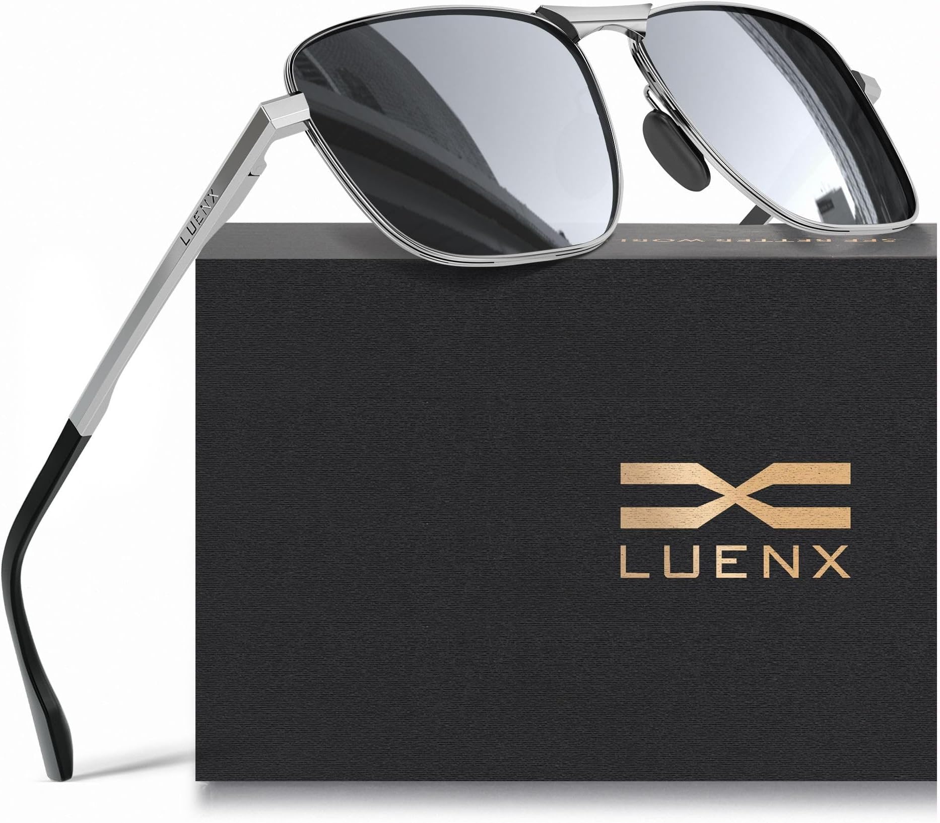 Rectangular Polarized Aviator Sunglasses for Men Square Retro Shades Driving UV400 Protection