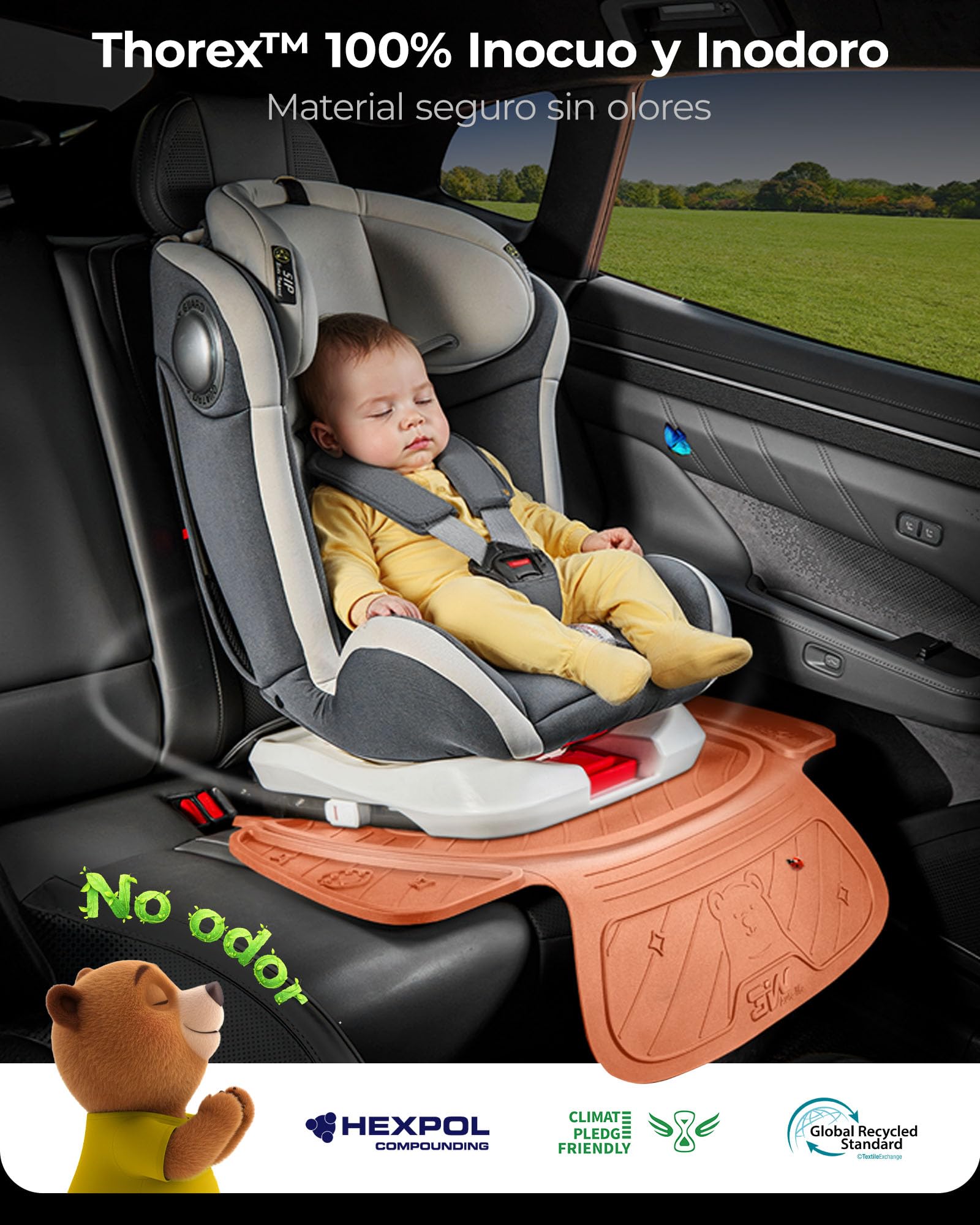 3W Protector Asiento Coche Silla Infantil Naranja, Cojín para Silla de Seguridad Infantil para Todo Clima, Forma de Oso, Impermeable, Antideslizante, Limpieza Fácil, Accesorio de Coche