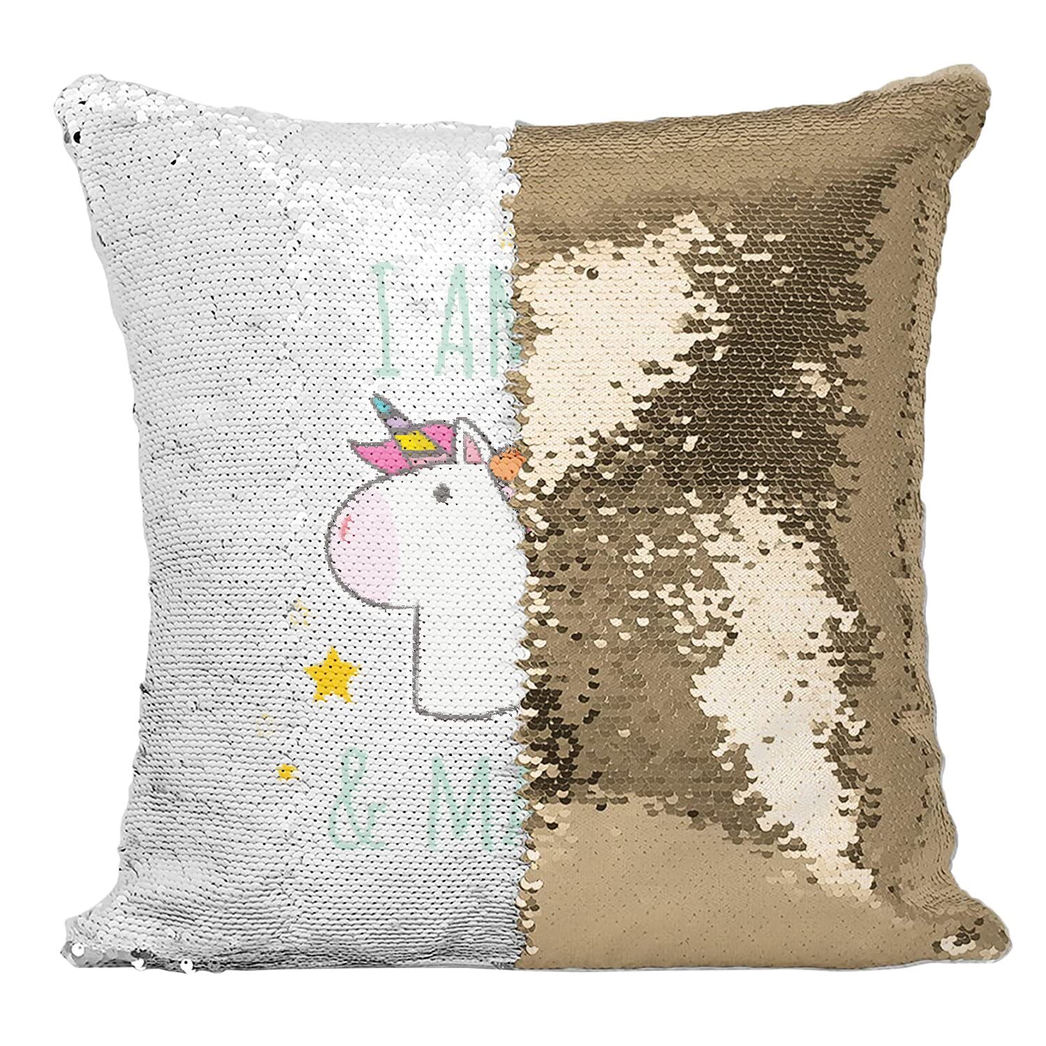 Coussin sequin doré licorne pour décorer une chambre d'enfant