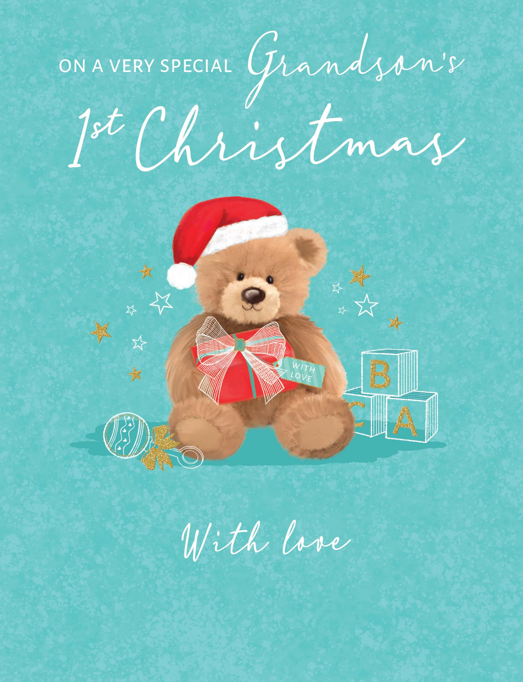 Koko Designs Classic Christmas Card, Grandson 1st Christmas, Teddy - 8 x 6 inches - Piccadilly Greetings