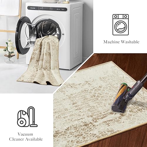Vista 34 de StangH Alfombra para sala de estar, 5 x 7 pies, lavable, antideslizante, de lana sintética, alfombra de baño de pelo bajo, resistente, vintage
