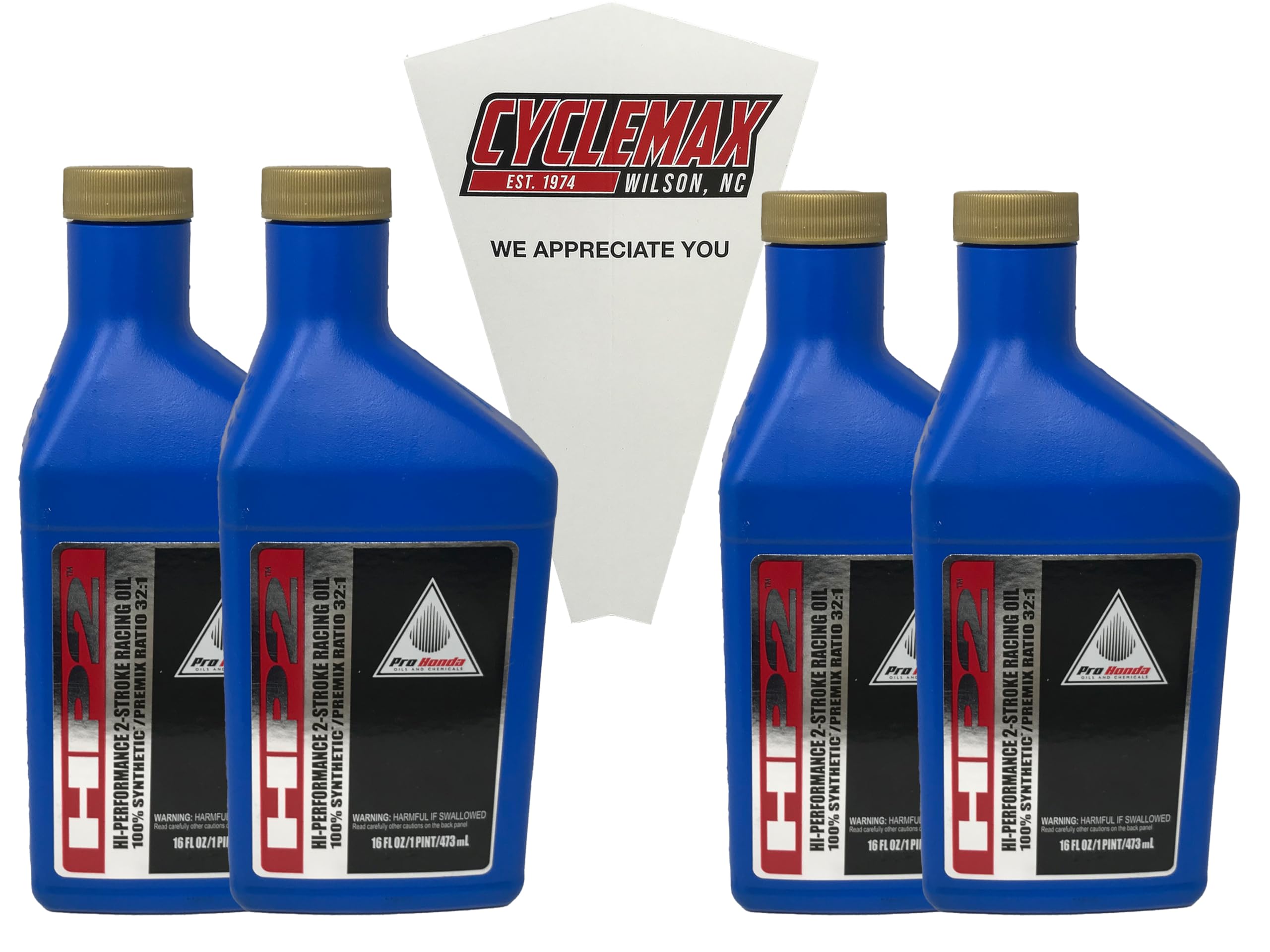 Cyclemax Four Pack compatible with Honda HP2 Synthetic 2 Stroke Oil Pint 08C35-AH21S01 Contains Four 16oz Bottles and a Funnel