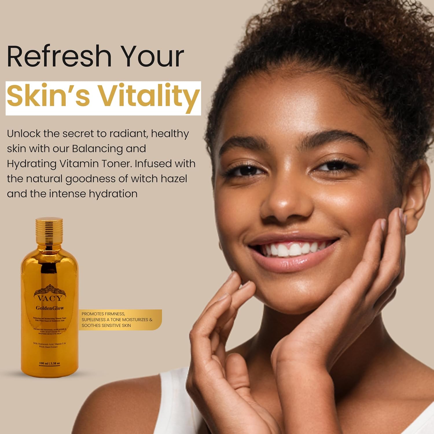 Golden Glow Hydrating Fresh Scented Witch Hazel Hyaluronic Acid Toner