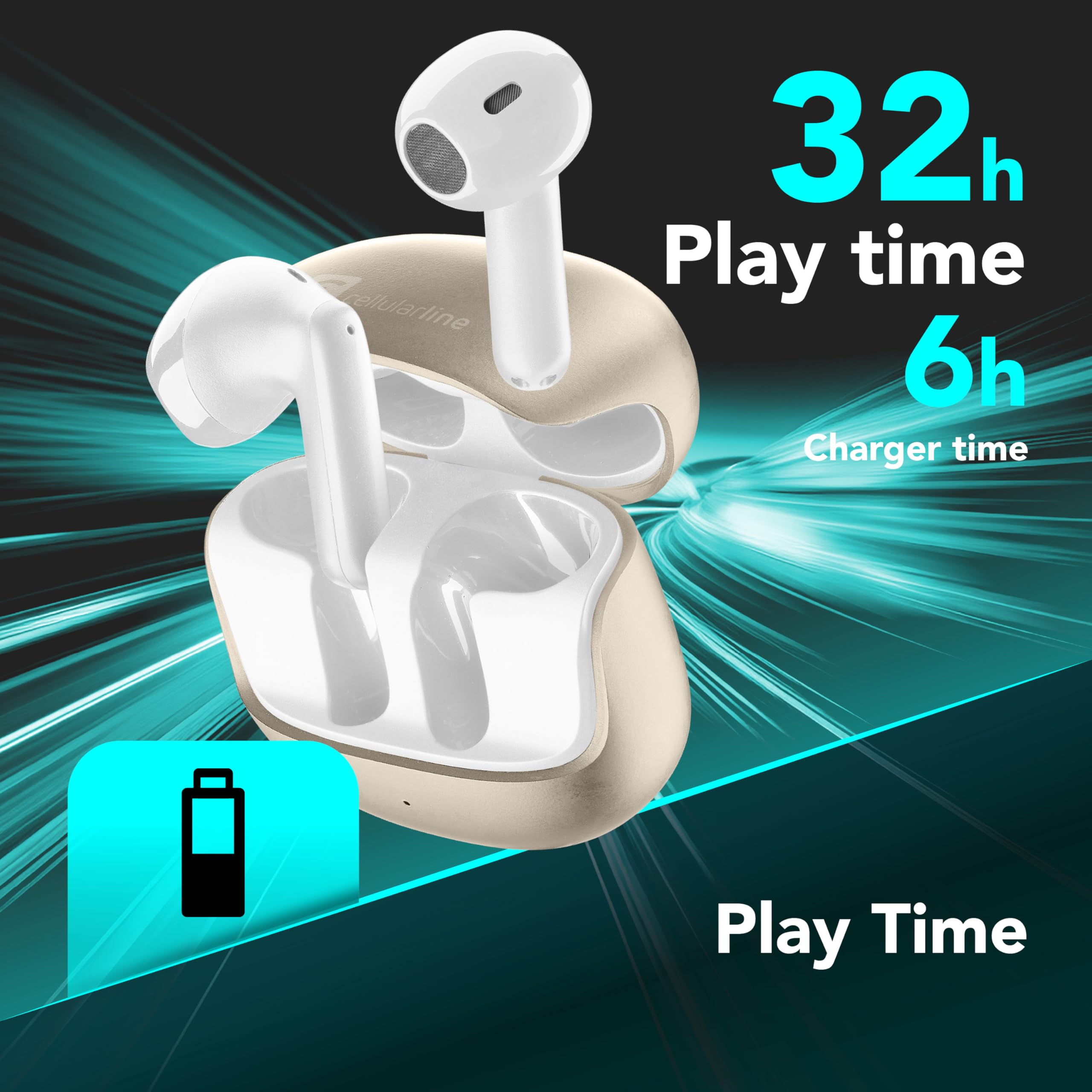 cellularline Call Purely, słuchawki Bluetooth z ENC, 4 mikrofony, redukcja szumów otoczenia, 32 godziny pracy baterii, połączenie multipoint, design Easy Pick
