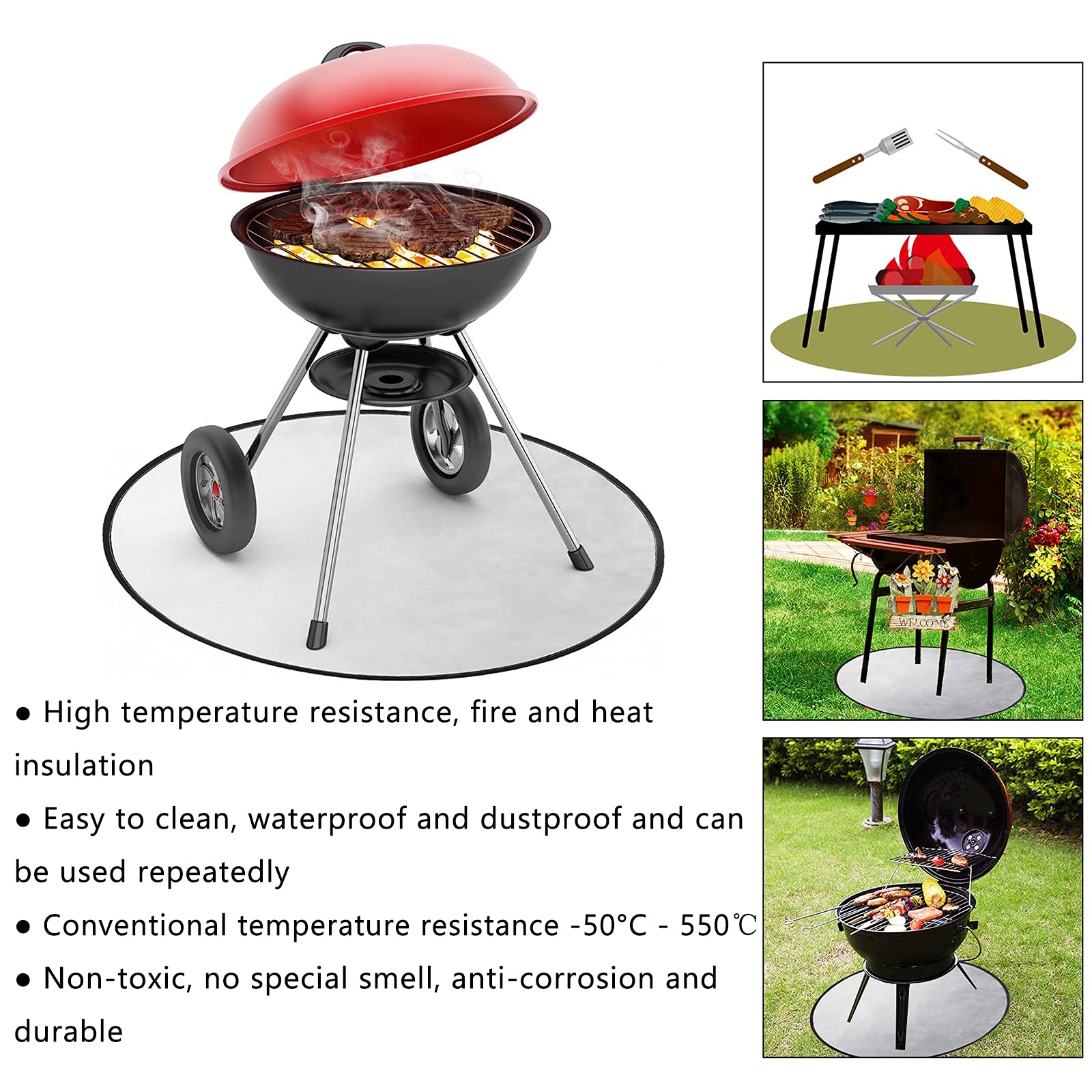 Tappetino Ignifugo Per Barbecue - 120x80cm, In Fibra Di Vetro Siliconata, Resistente Fino A 2000°F, Impermeabile - Foto 6