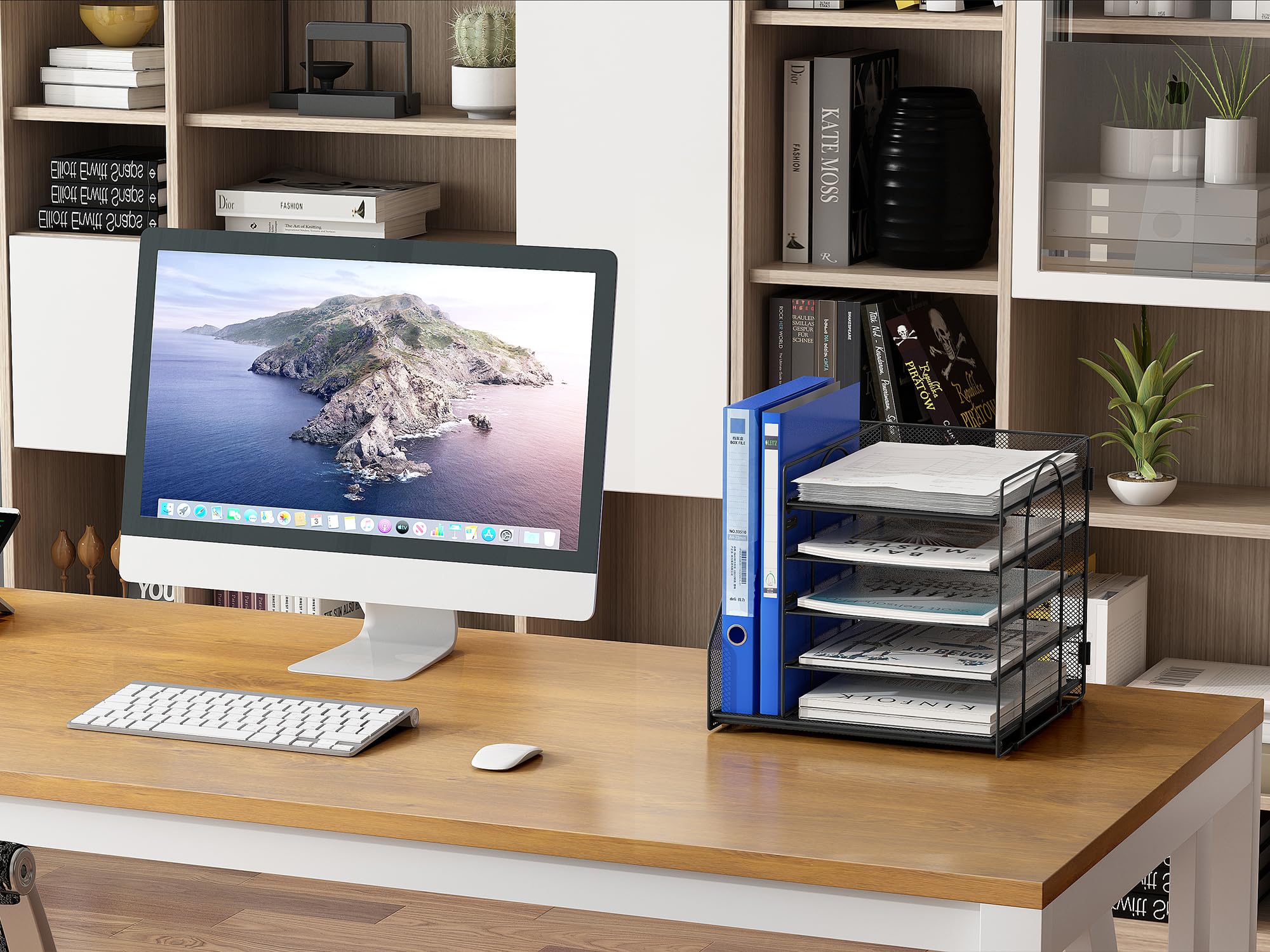 EasyPAG 6 Fächer A4 Metall Büro Schreibtisch Organizer,Dokumentenhalter,Briefablage,Aktenablage,Zeitschriftenhalter,Papier Magazin Organisator,Schwarz