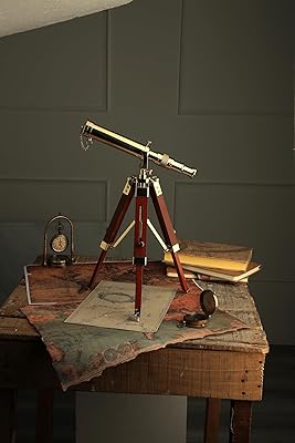 Télescope nautique en laiton antique avec support en bois - Décoration