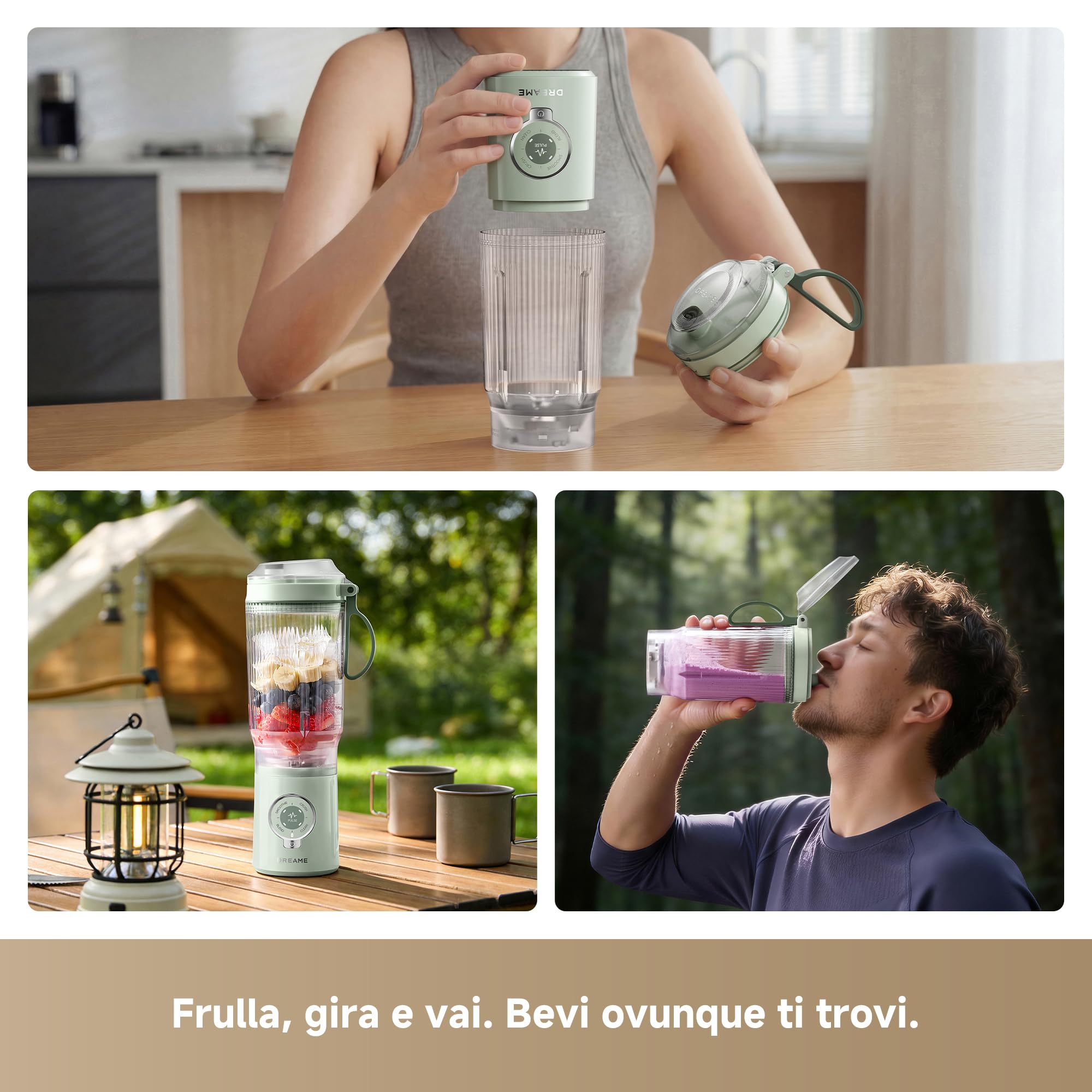 DREAME PortFresh Frullatore Portatile, Base Rimovibile, Ricarica Rapida, Bicchiere 880 ml Senza BPA (Capacità 500 ml), 5 Funzioni Preimpostate, Modalità di Autopulizia, Lavabile in Lavastoviglie,Verde - 3