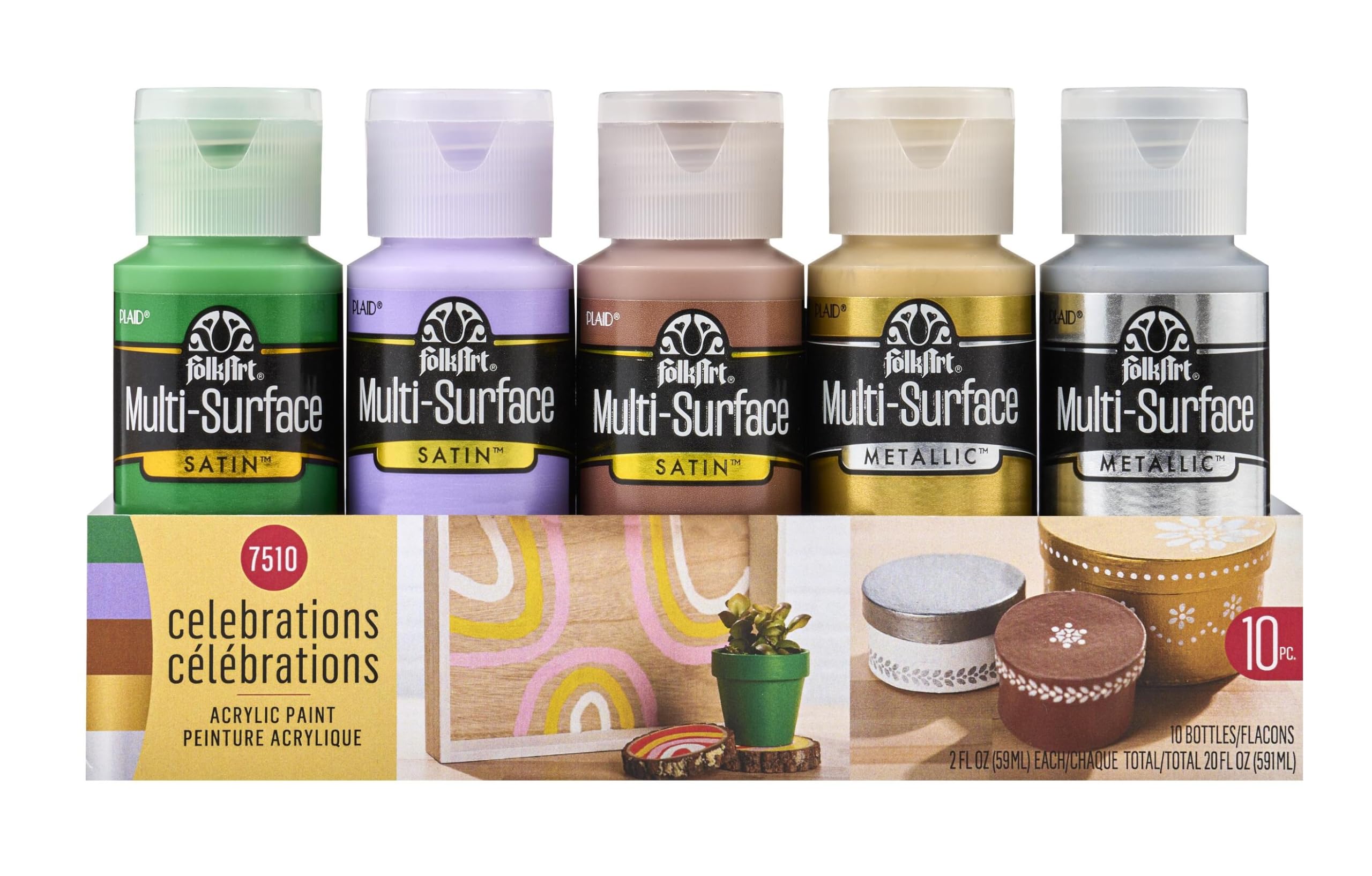 Color, 10 Bottle Multi-Surface Acrylic Paint Set, 2oz, Celebrations, 20 Fl Oz (Pack of 1)