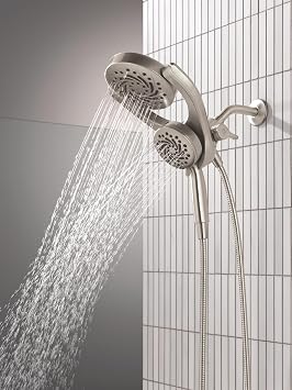 Delta 5-Setting HydroRain 2-in-1 Dual Shower Head with ProClean Spray, Brushed Nickel High Pressure Shower Head with Handheld Spray, 1.75 GPM Flow Rate, Satin Nickel 75419SN