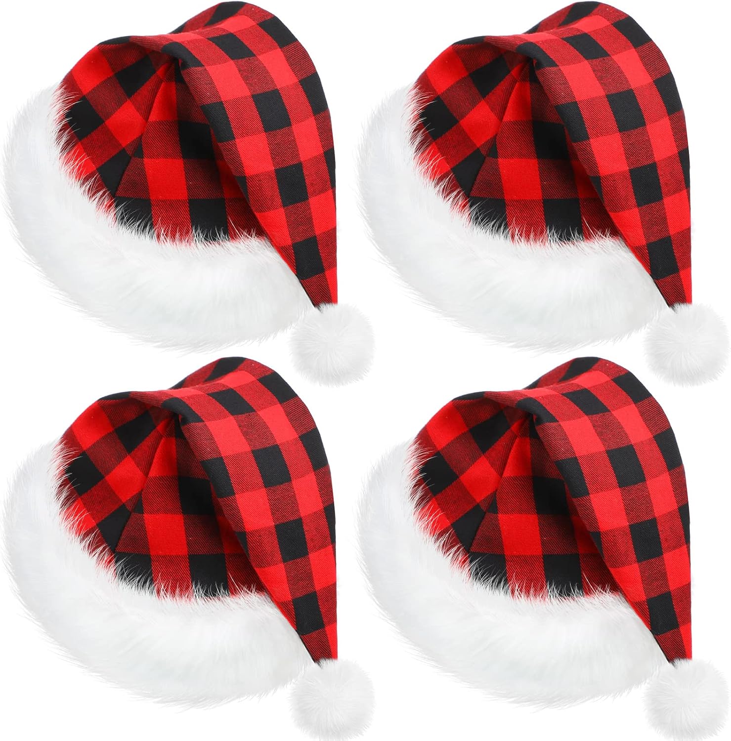 SATINIOR 4 Pcs Plush Santa Hat, Unisex Velvet Christmas Santa Hat Bulk with Comfort Lining for Party, Holiday, Christmas(over 14 Years Old,Blue)