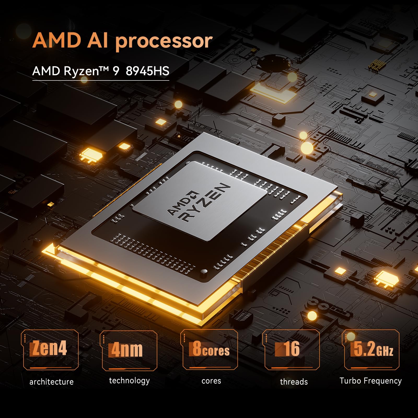 MINISFORUM UM890 Pro Mini PC - AMD AI Ryzen 9 8945HS, 8 C/16 T, GPU Radeon 780M, 2 Slot per SSD M.2, DDR5, HDMI 2.1, DP 1.4, 2xUSB4, Oculink, 4xUSB-A, 2xRJ45 2.5G, Wi-Fi 6E e BT 5.2 (Senza RAM/SDD)
