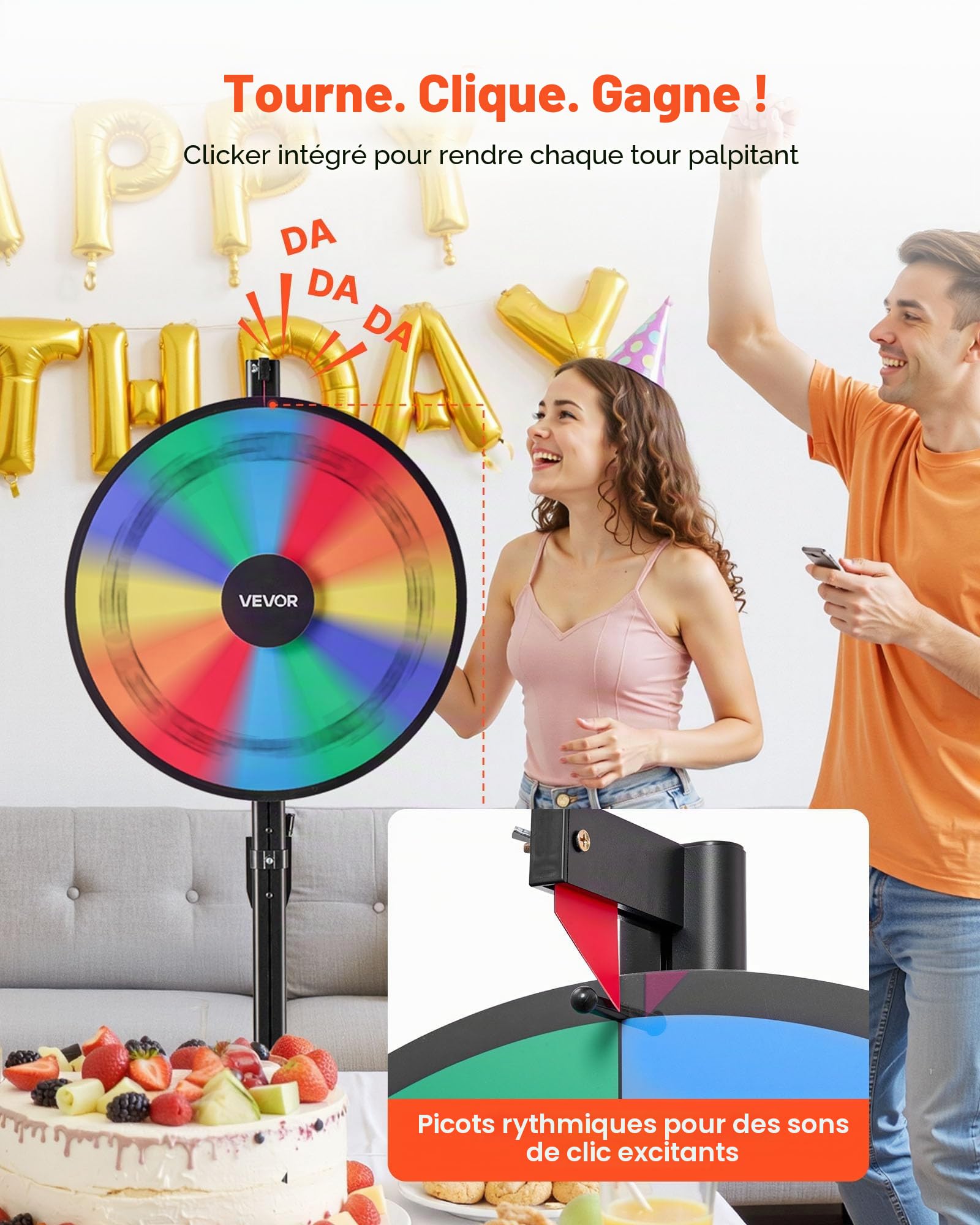 VEVOR Roue de Fortune, 610 mm, Roue de la Chance avec Support à Hauteur Réglable, 12 Secteurs en 6 Couleurs, Jeu pour Fêtes, Salons, Carnavals, Foires, avec Effaceur et 2 Marqueurs