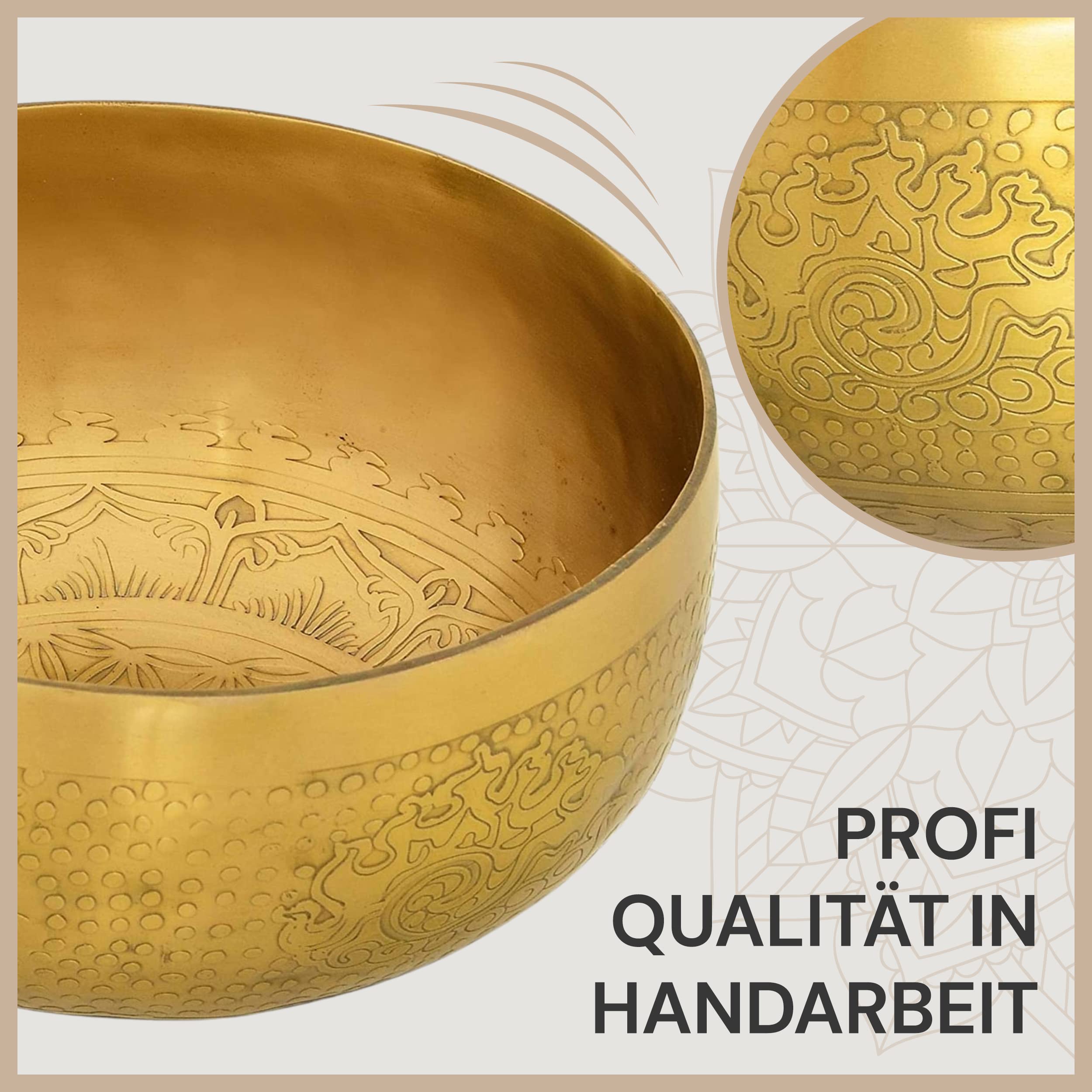Tibetische Klangschale Blume des Lebens für Yoga, Meditation und Entspannung, Ø 20 cm, 1.100 Gramm, matte Oberfläche, Traditionelle Handarbeit in Profi-Qualität