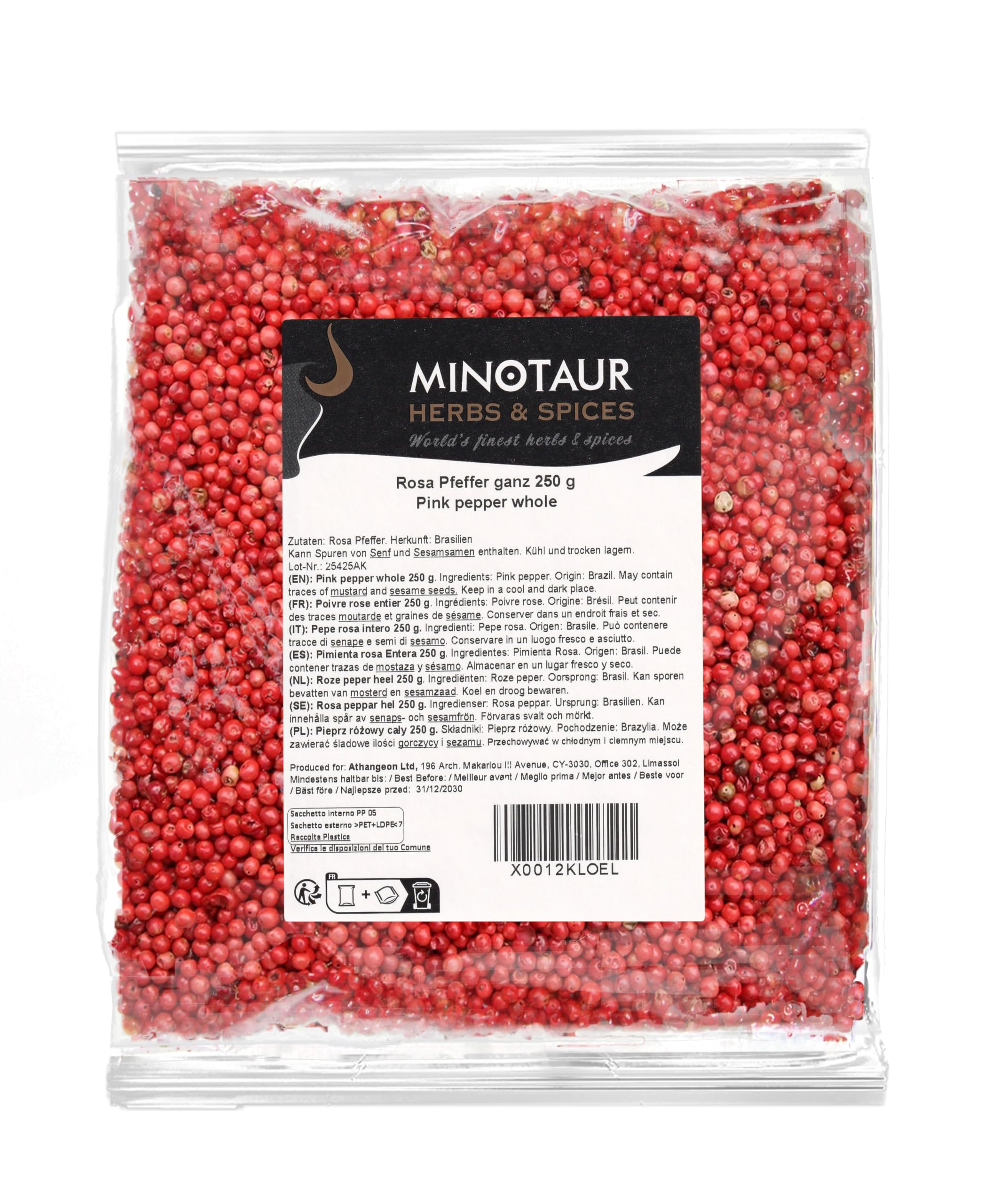 Minotaur Spices | Pieprz różowy cały, 2 X 250g (500g) ziarna pieprzu różowego jagody