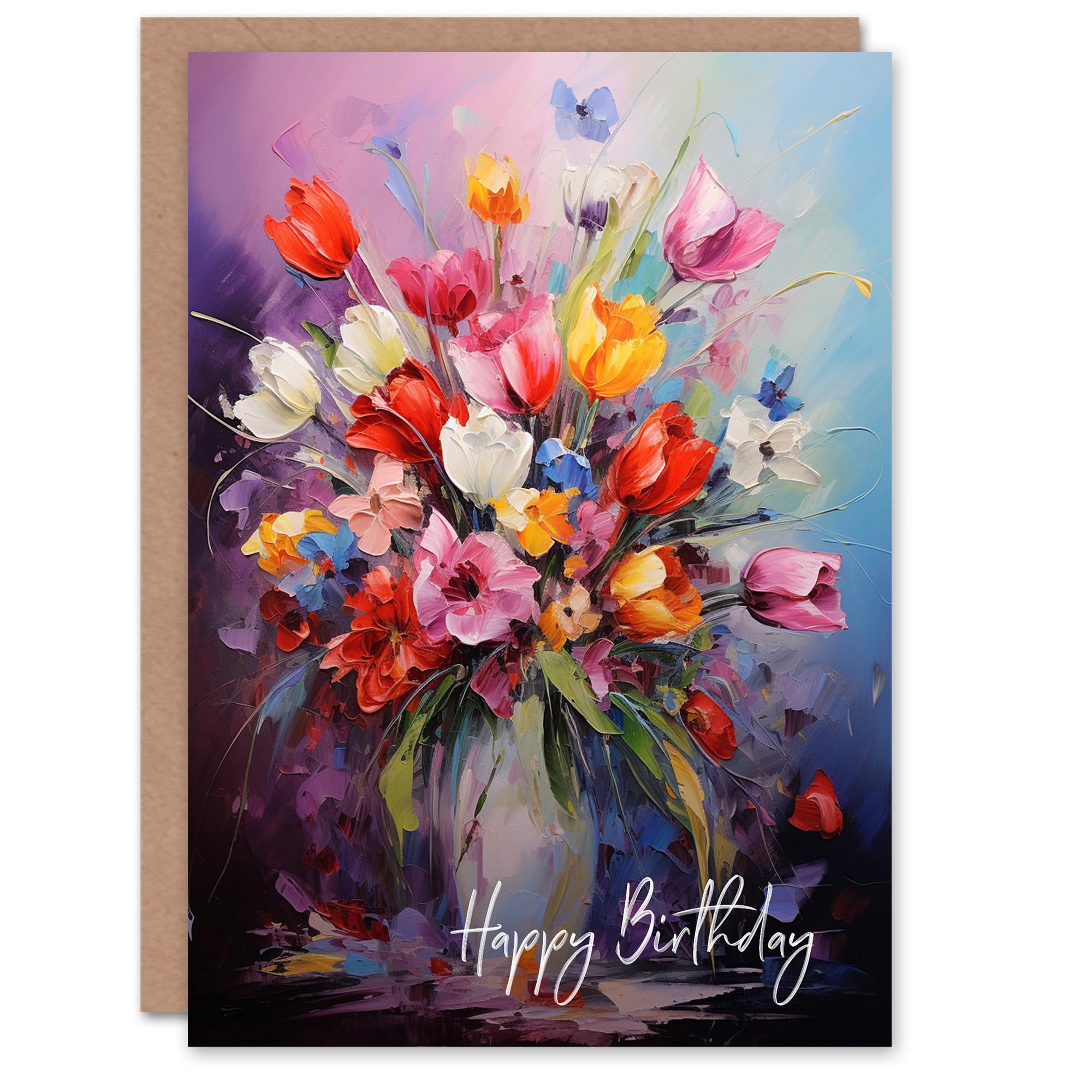 Artery8 Birthday Greeting Card Colourful Flower Bouquet Vase For Her