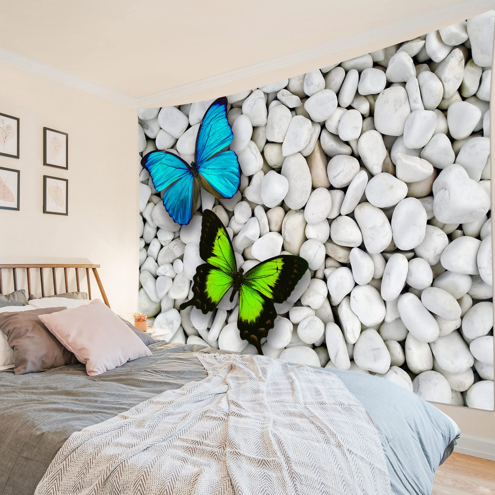 Tapisserie Murale Bohème 150x200cm - Fleurs Bleues Et Oiseaux | Décoration Chambre Élégante