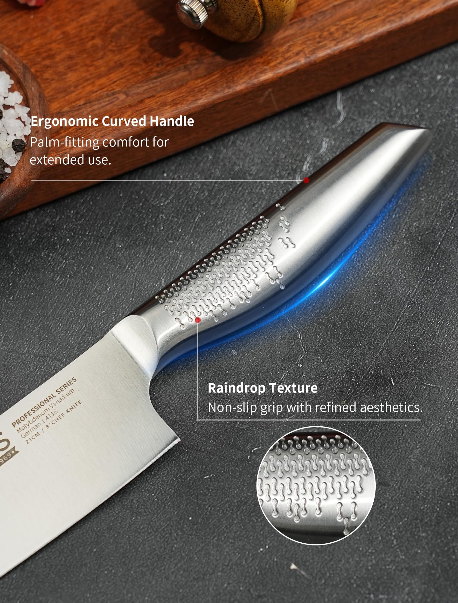 8 Inch Japanese Kitchen Knife – Professional Gyuto Chef Knife Made of 1.4116 German Steel, All-Steel Anti-Slip Handle, Razor Sharp Blade in Gift Box for Home & Restaurant - 4