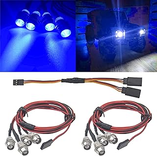 2Pack HIRCQOO 4LED RC Car LED Light Headlights Taillight Lighting with JR Y Cable Compatible with Traxxas HSP Tamiya Redcat RC4WD Axial SCX10 Kyosho Arrma 1/8 1/10 1/12 RC Car Truck Crawler (4 Blue)