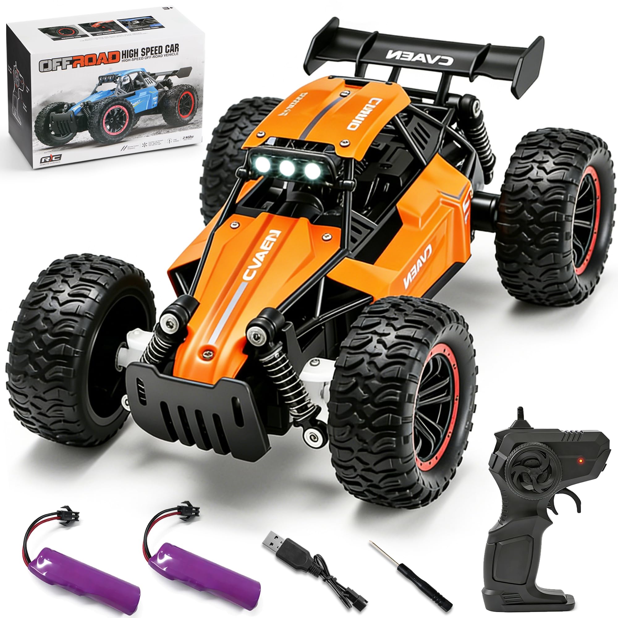 Jiakora Zdalnie sterowany samochód dla dzieci, 2,4 GHz Off-Road, samochód RC ze światłem LED, zdalnie sterowany monstertruck, samochód terenowy z 2 bateriami, samochód zabawkowy, prezent dla chłopców