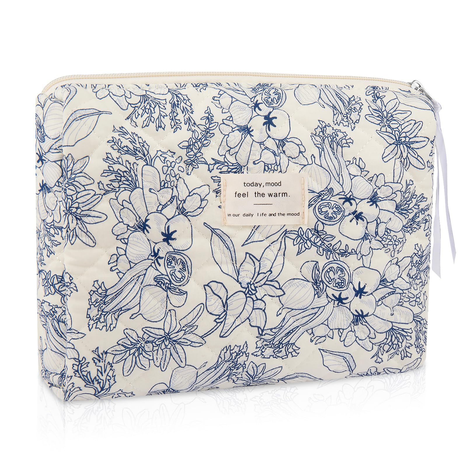 Gosect Large Makeup Bag, Cute Cosmetic Bag for Women Girls, Floral Coquette Aesthetic Toiletry Bag, Travel Make Up Organizer Bag (Navy Blue)