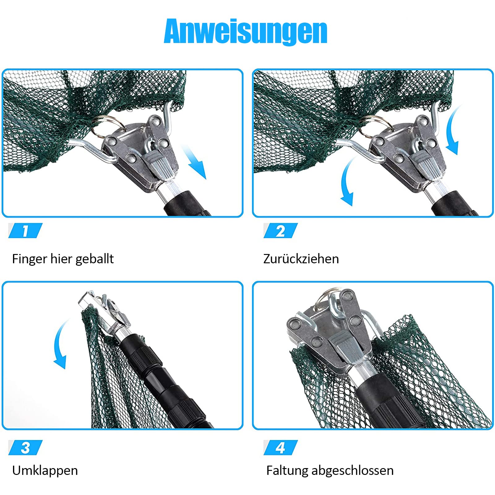 Épuisette de Pêche Pliable,205cm Long Manche Téléscopique,Acier Inoxydable 4 Section Poteau,Filet Nylon Triangulaire,Extensible de 36 à 81 Pouces,pour Carpe Truite Crevette Etang Bassin Poisson