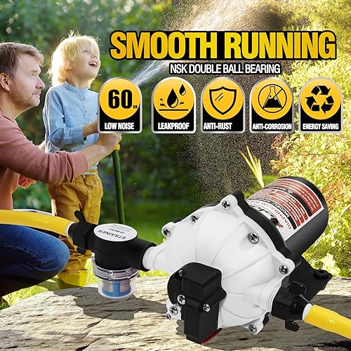 Miniatura 4 de Versión mejorada Bomba de agua RV serie 51, bomba de agua dulce de 7.0GPM 70PSI 12V con interruptor de presión resistente y colador para RV, marina,