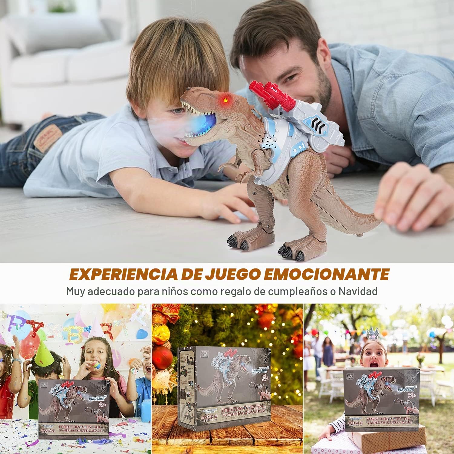 Smalody Juguete de Dinosaurio con Control Remoto - Juguetes Animales T-Rex | Dinosaurio radiocontrolado con función de pulverización, juguete electrónico caminante con rugido realista