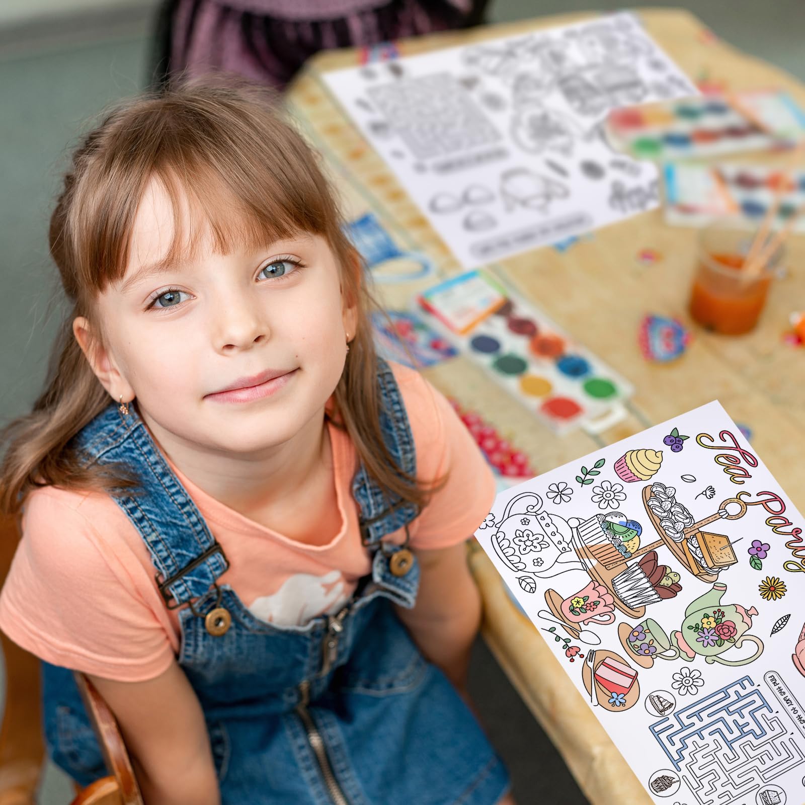 SYUCVQI 24 Pcs Tea Time Coloring Placemats Tea Party Disposable Paper Placemats DIY Drawing Place Mats with Teapot Pattern Party Table Decorations for Birthday Classroom Games Activities Supplies - Image 5