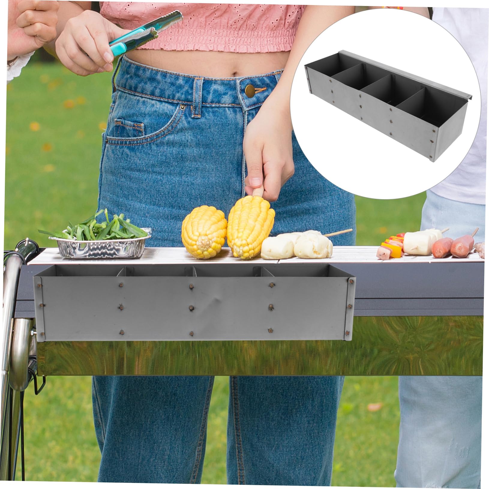 YARNOW Hanging Wooden Grill Spice Rack Space Saving Outdoor Seasoning Box With Compartments Convenient Hanging Installation For Bbq Utensils And Commercial Grilling