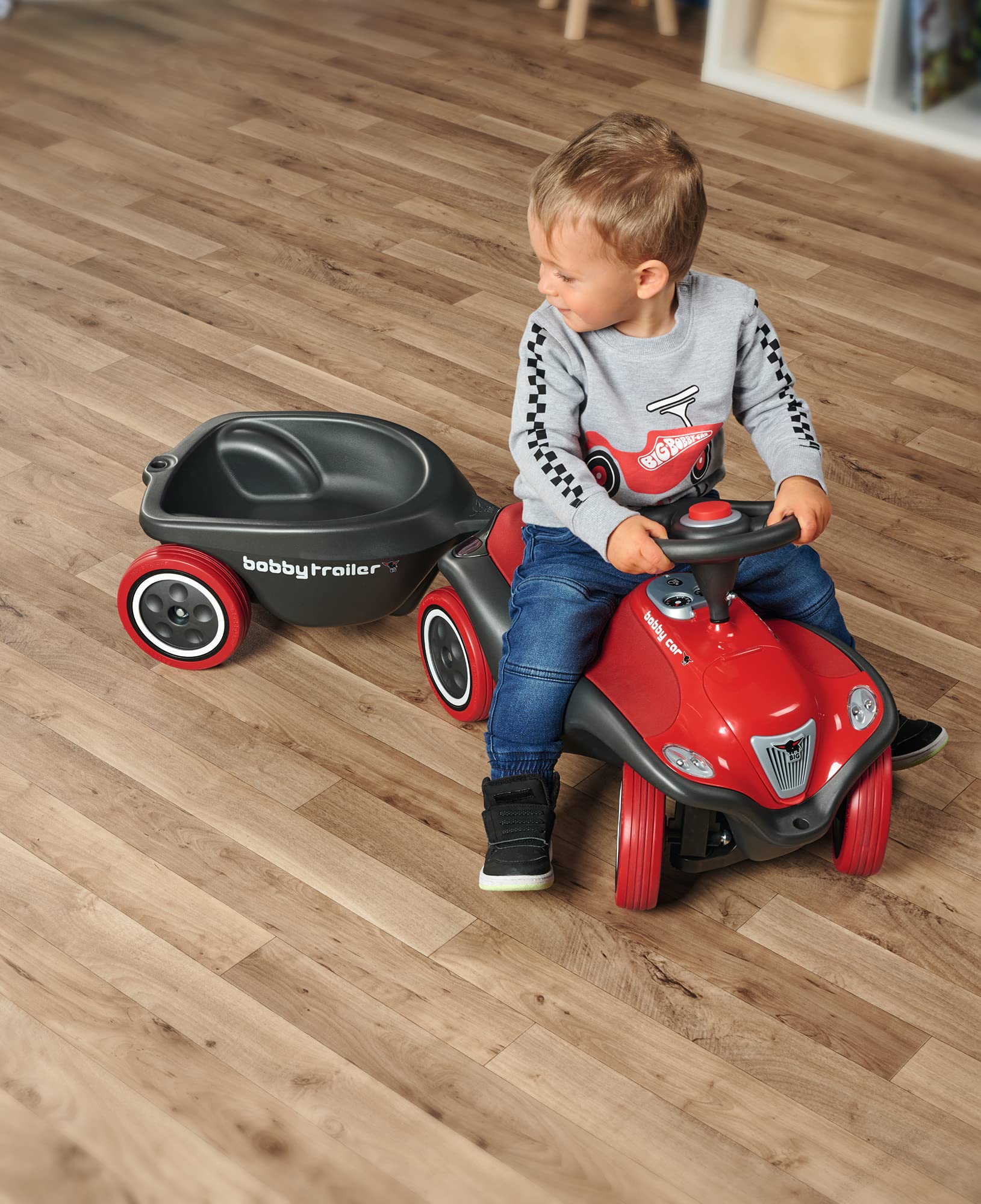 BIG Spielwarenfabrik Next Trailer - Bobby-Car Anhänger für drinnen und draußen, für das Big-Bobby-Car, Ladevolumen: 3 Liter, für Kinder ab 1 Jahr, 800056288, Grau