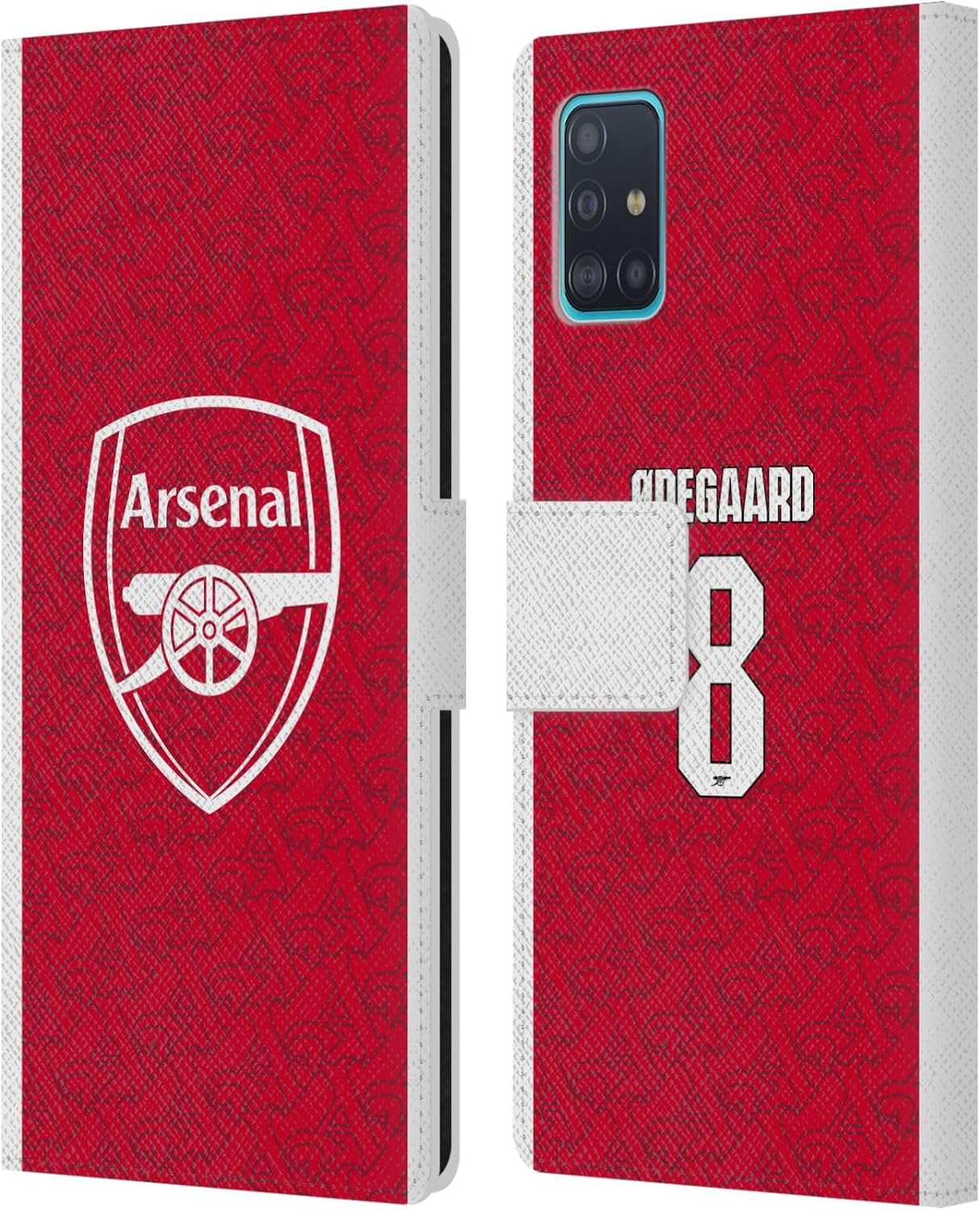 Head Case Designs Officially Licensed Arsenal FC Martin Ødegaard 2025/26 Players Home Kit Leather Wallet Case Compatible with Samsung Galaxy A51 (2019)