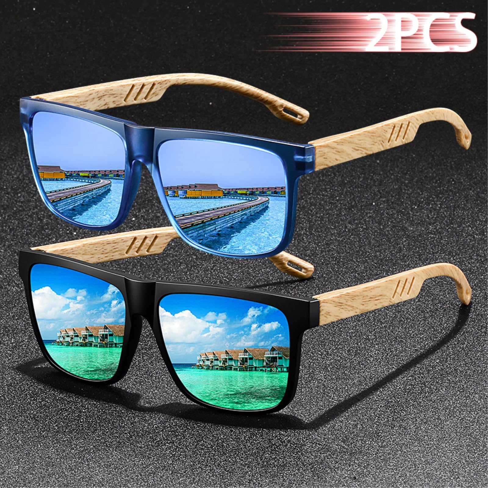 Sonnenbrille 2 Pcs Klassische Bunte Linsen Uv400 Angeln Reisen Laufen Fahren Alle Outdoor-aktivitäten-2pcsf70-(2black)