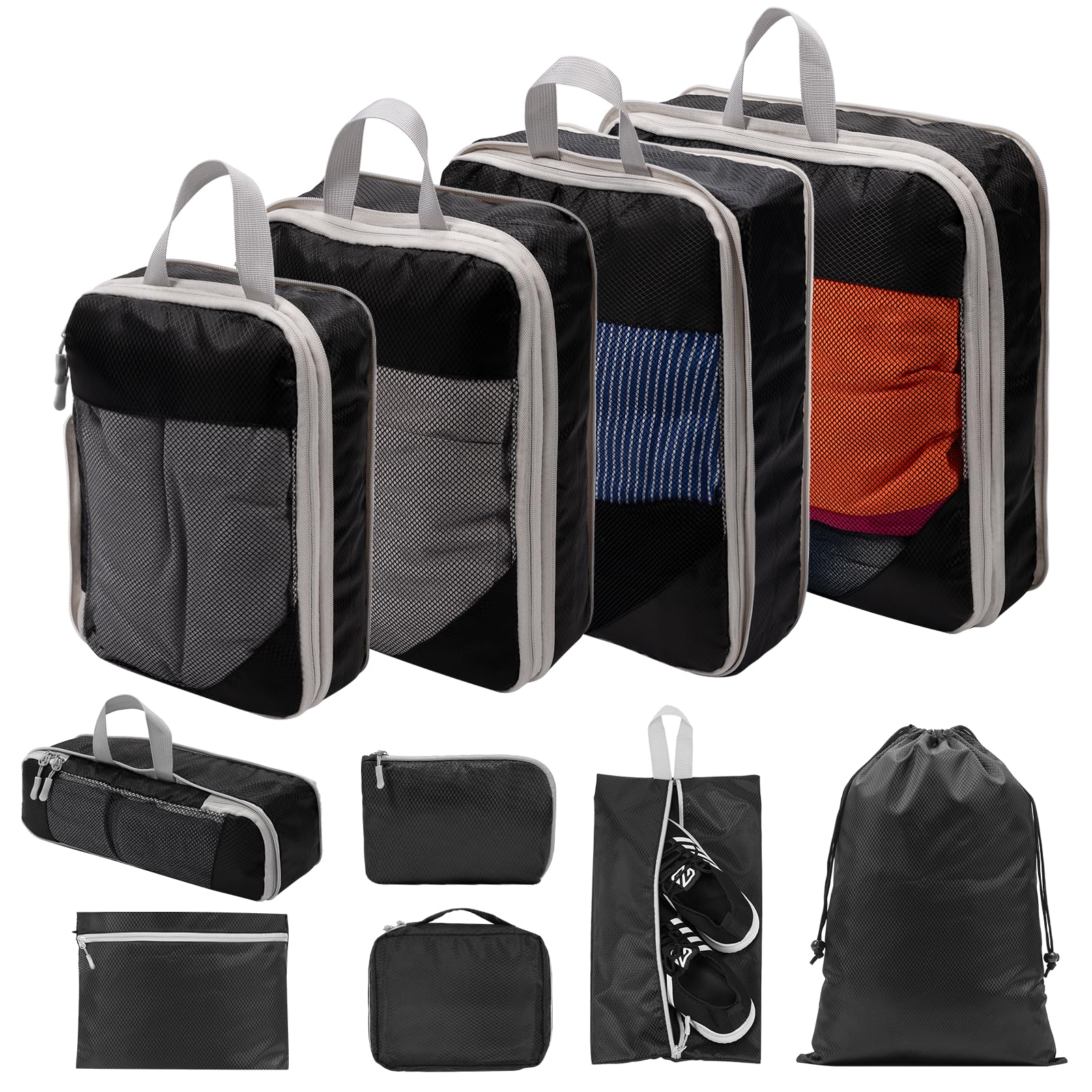 BillyBath Set di organizer per valigie, 10 pezzi, sacchetti per vestiti, sacchetti per scarpe, organizer da viaggio, organizer per cosmetici, da viaggio, borsa da viaggio