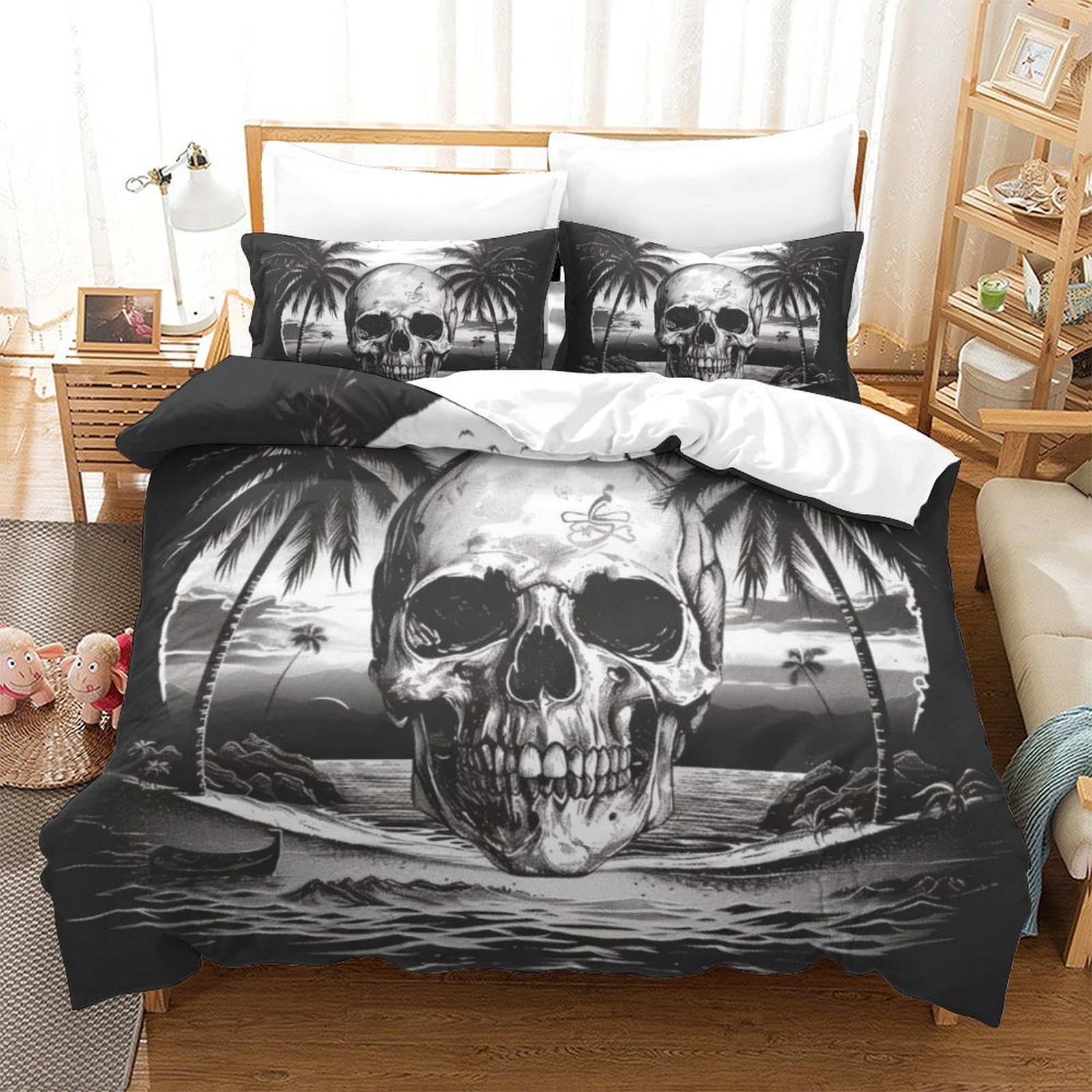 Housse de couette crâne 3D Super King 260x220 cm avec taies