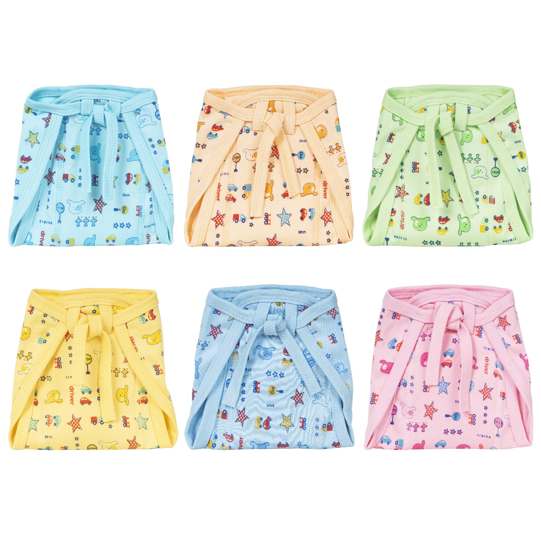 Koochie-Koo Cotton Hosiery Washable Reusable Nappy, Diaper, Langot, Extra Absorbent With Wide Cushion/Padding, For Baby (Multi, 8 To 12 Months-L), 6 Count