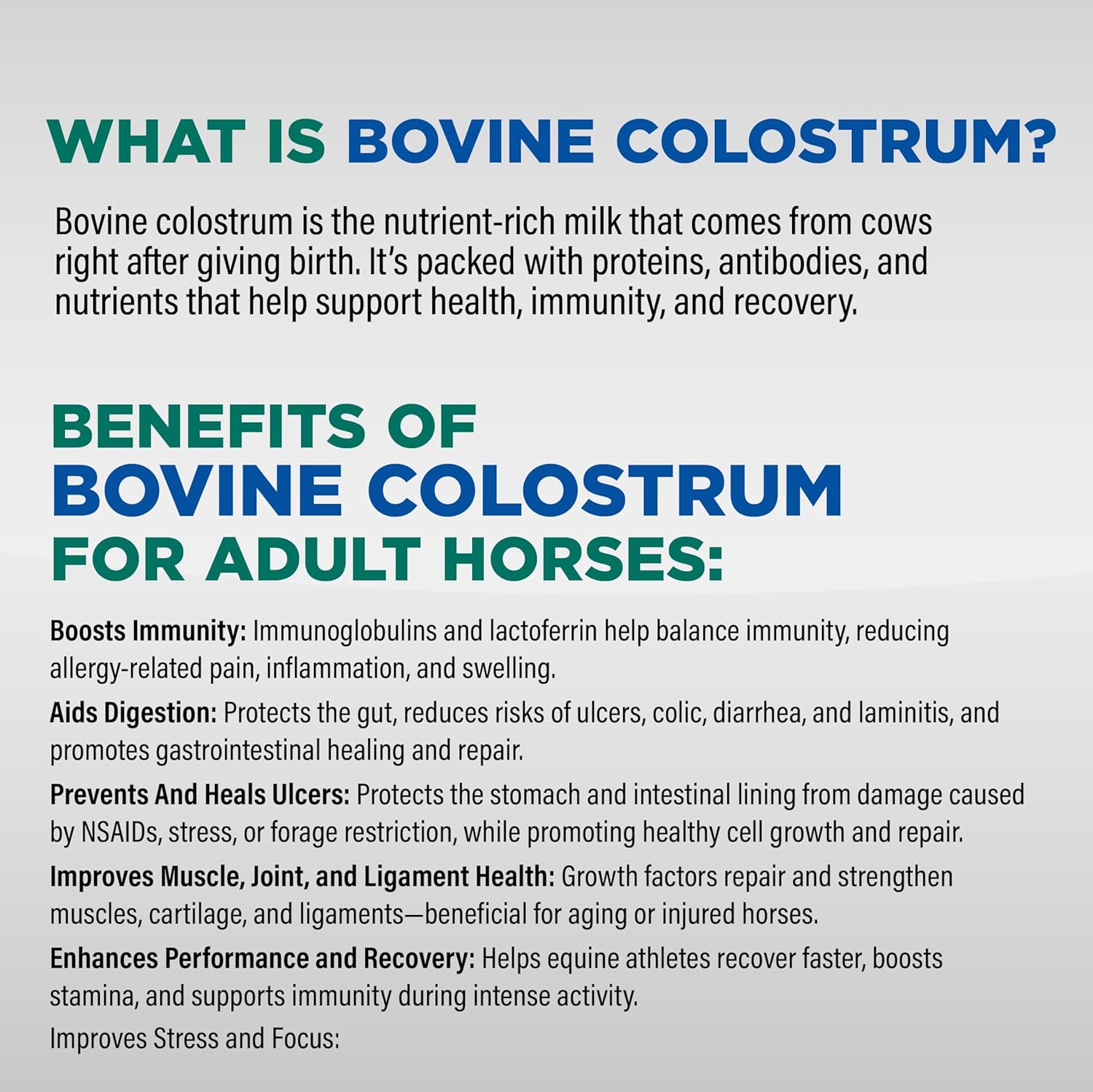 Equine Total Gastro Ease – All-Natural Ulcer & Digestive Supplement for Horses Containing Bovine Colostrum – Helps Prevent Ulcer Formation - Calming Supplement - 100% Natural – Made in USA